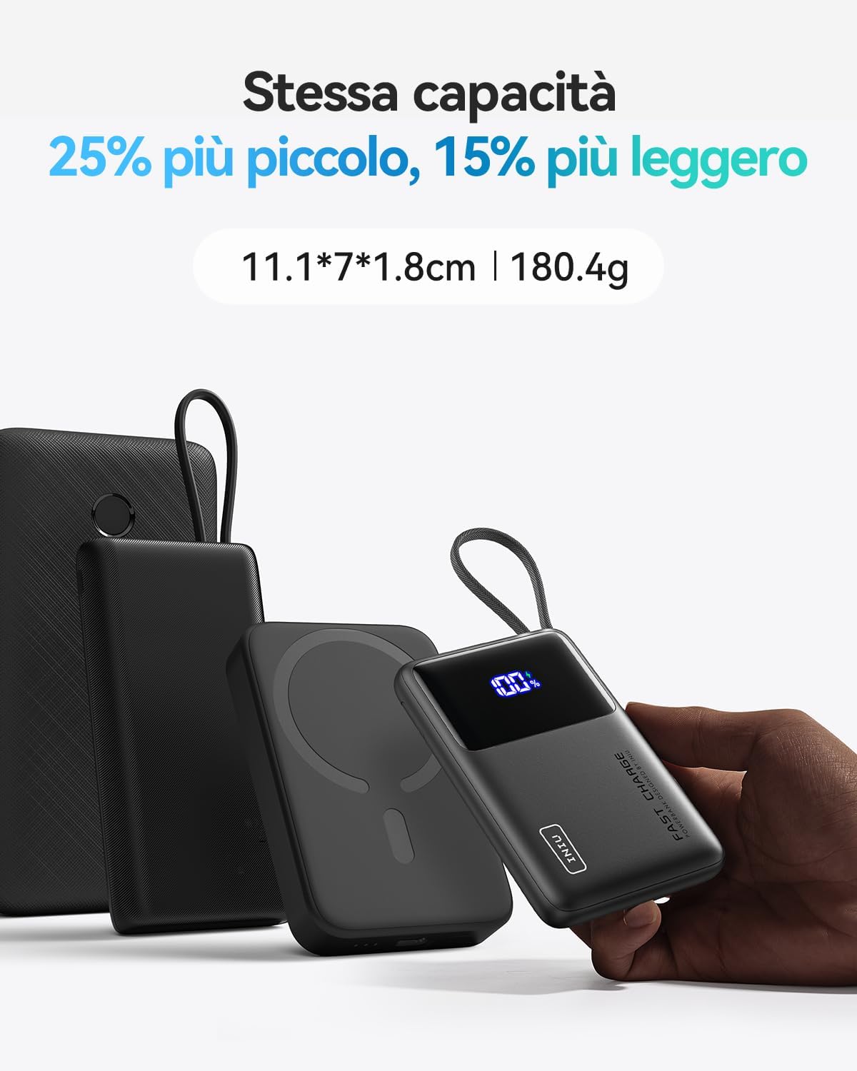 Iniu 45W Power Bank 10000mAh con Cavo USB-C Integrato - immagine 4