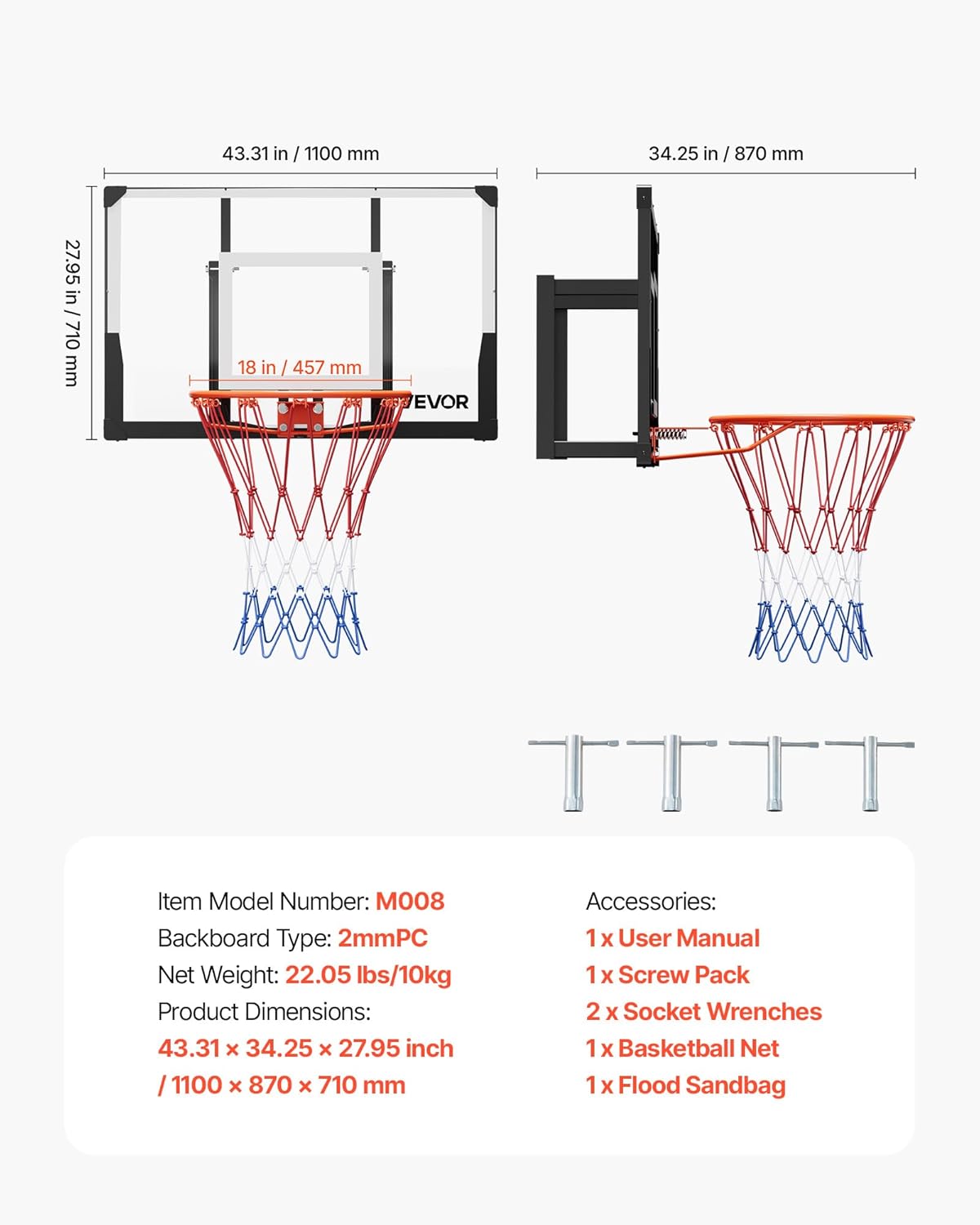 Vevor Canestro Basket Esterno/Interno con Tabellone PC - immagine 7