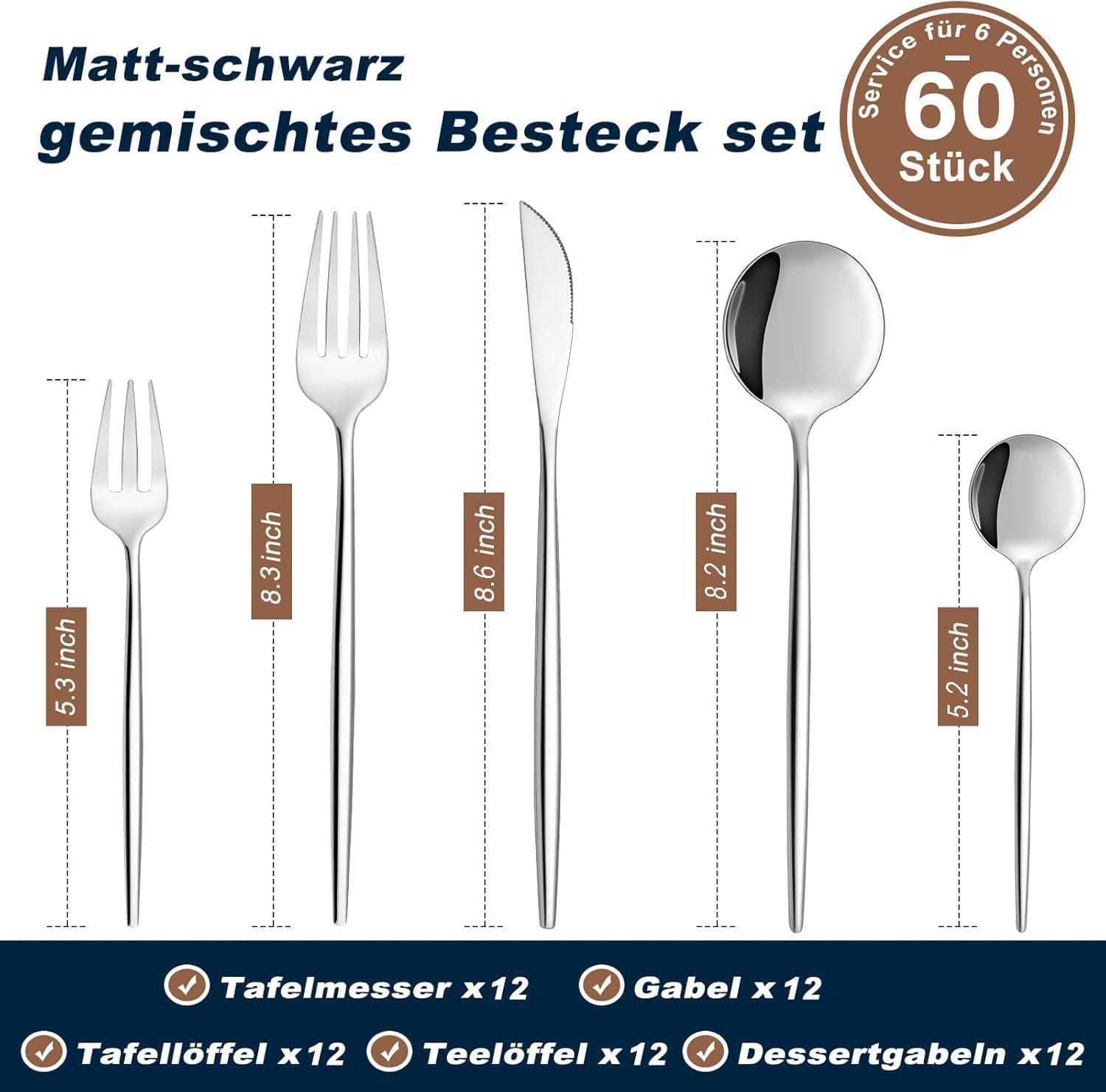 Bestdin Set di Posate 60 Pezzi per 12 Persone - immagine 2