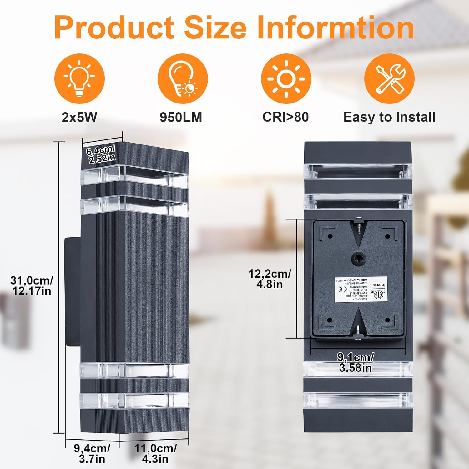 Celavy Lampada Parete LED Esterni IP65 Up Down, Grigio - immagine 6