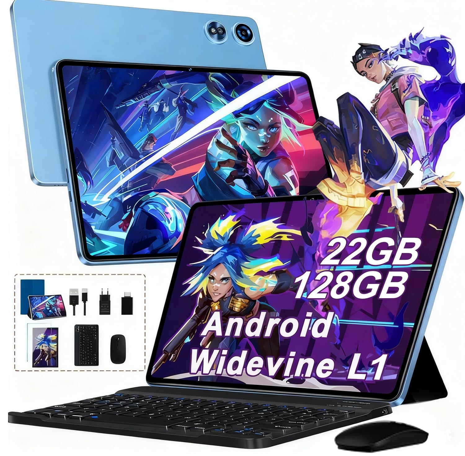 Tablet 10 Pollici Android 22GB RAM + 128GB ROM, Blu