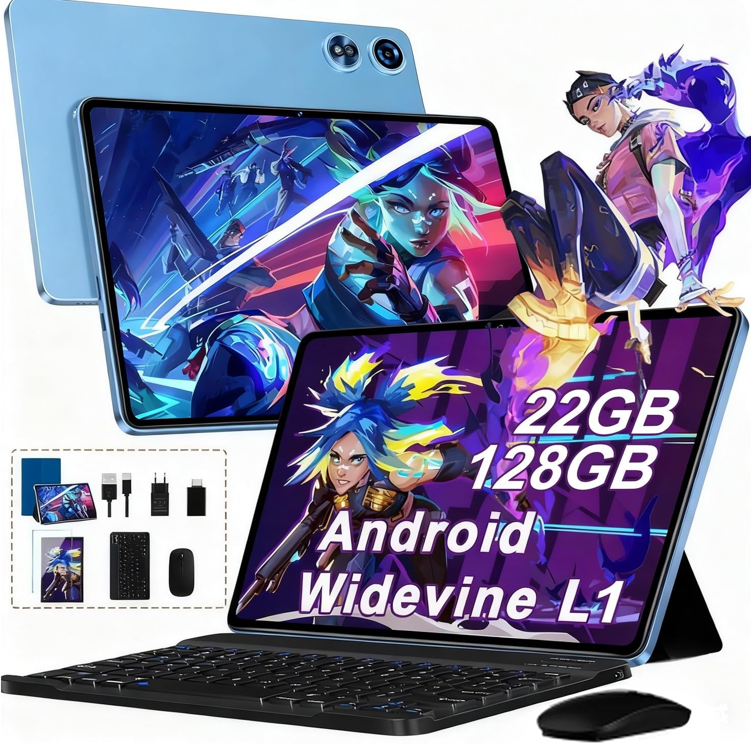 Tablet 10 Pollici Android 22GB RAM + 128GB ROM, Blu - immagine 1