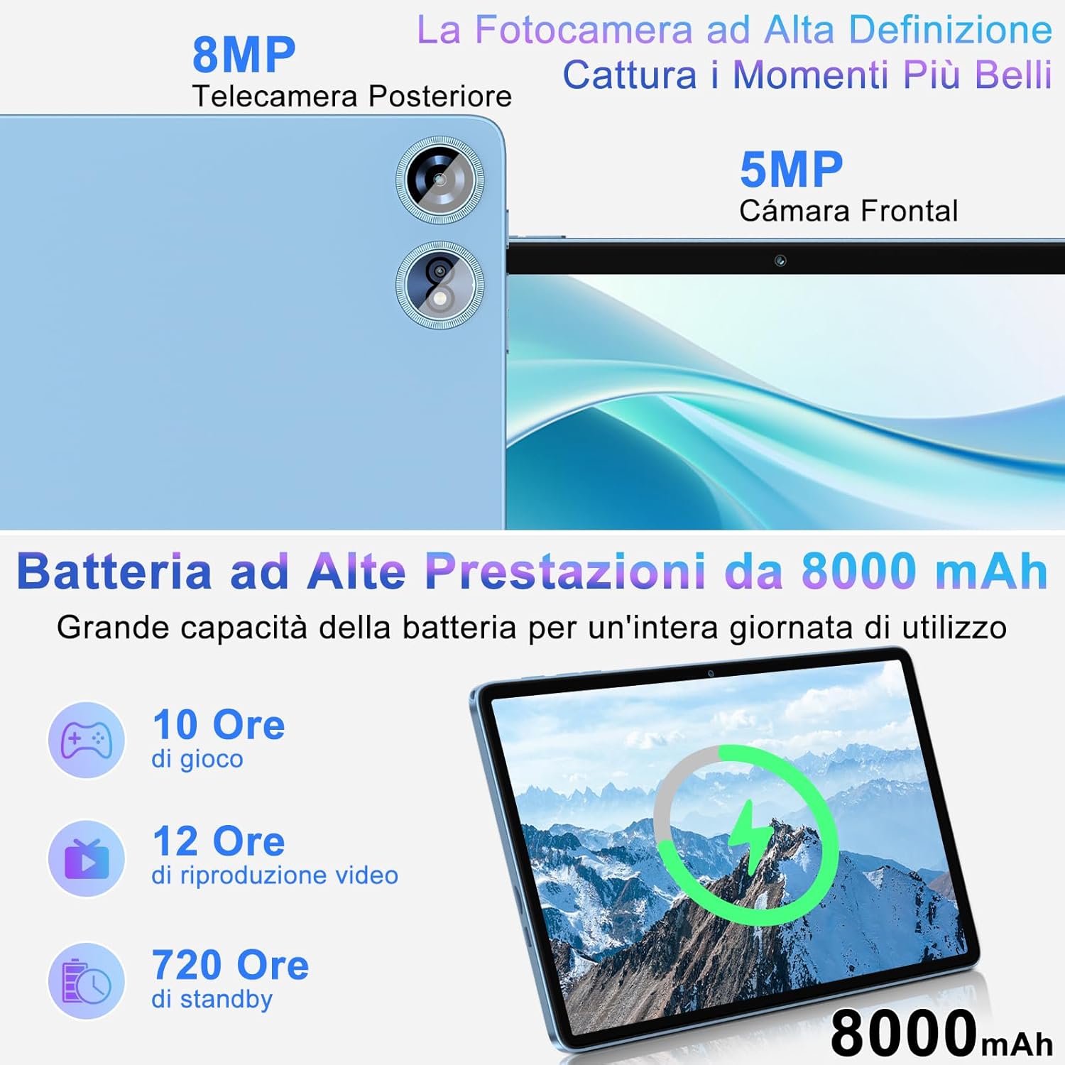 Tablet 10 Pollici Android 22GB RAM + 128GB ROM, Blu - immagine 4