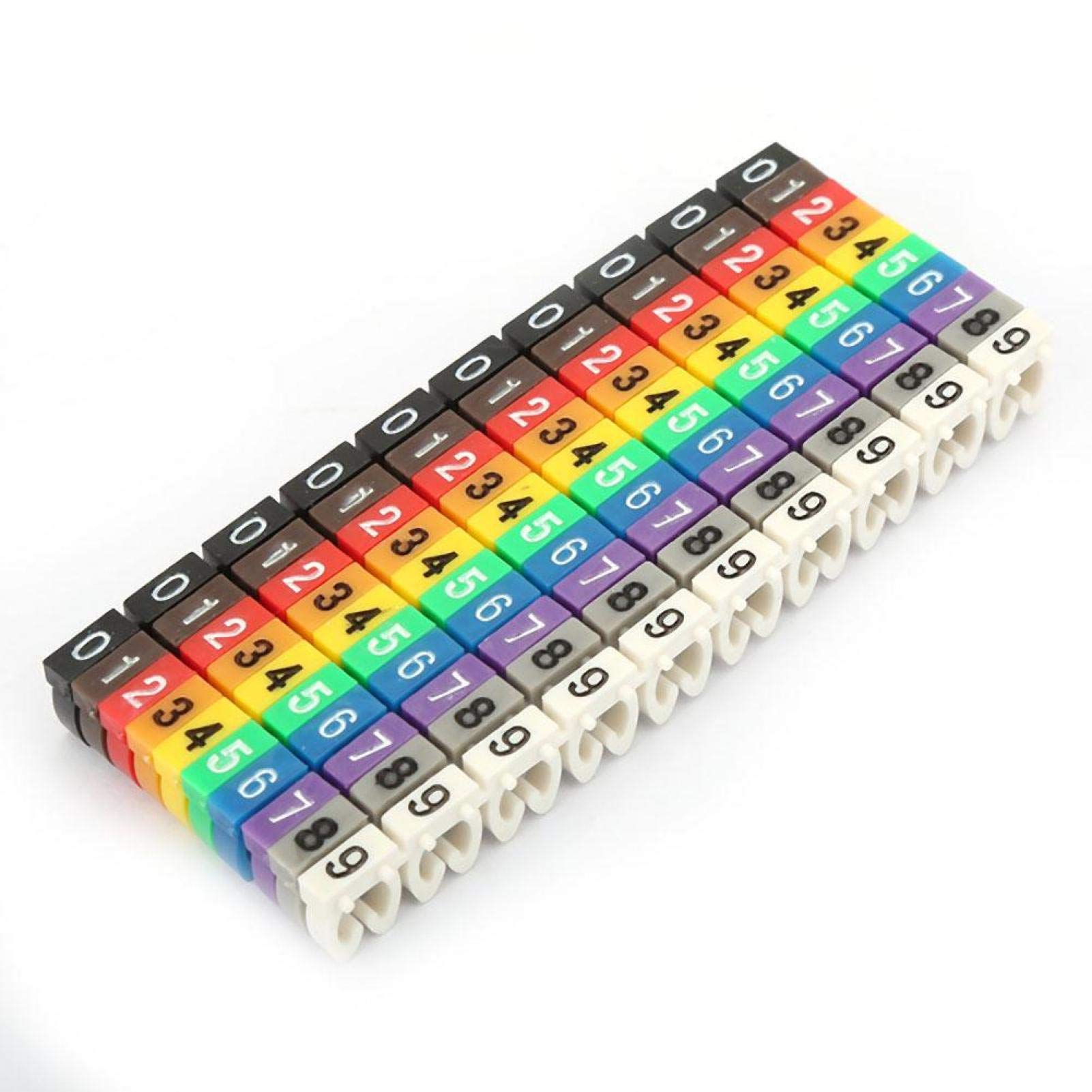 100 Pezzi Marcatori a Clip per Cavi, Cifre 0-9 Cavi in Plastica con Codice Colore, Tubo per Marcatore di Numerazione Digitale, Adatto per Cavi di Spessore 4mm