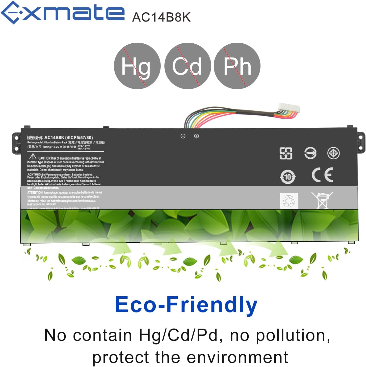 Exmate 15.2V 3200mAh 48Wh AC14B8K AC14B3K Battery for Acer Aspire ES1 ...