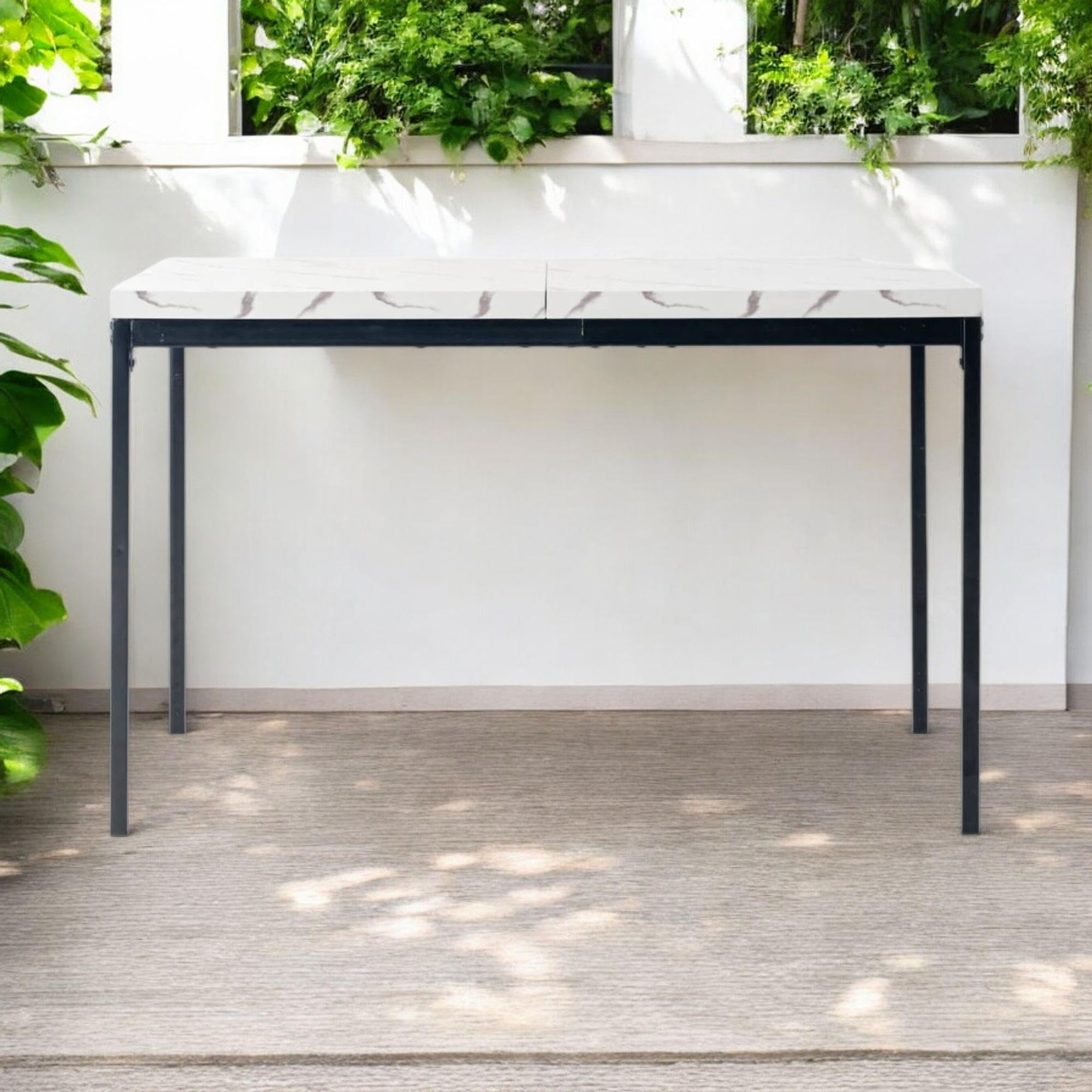 Furniturer Tavolo da Bar Giardino Finto Marmo Bianco 120x70x75cm