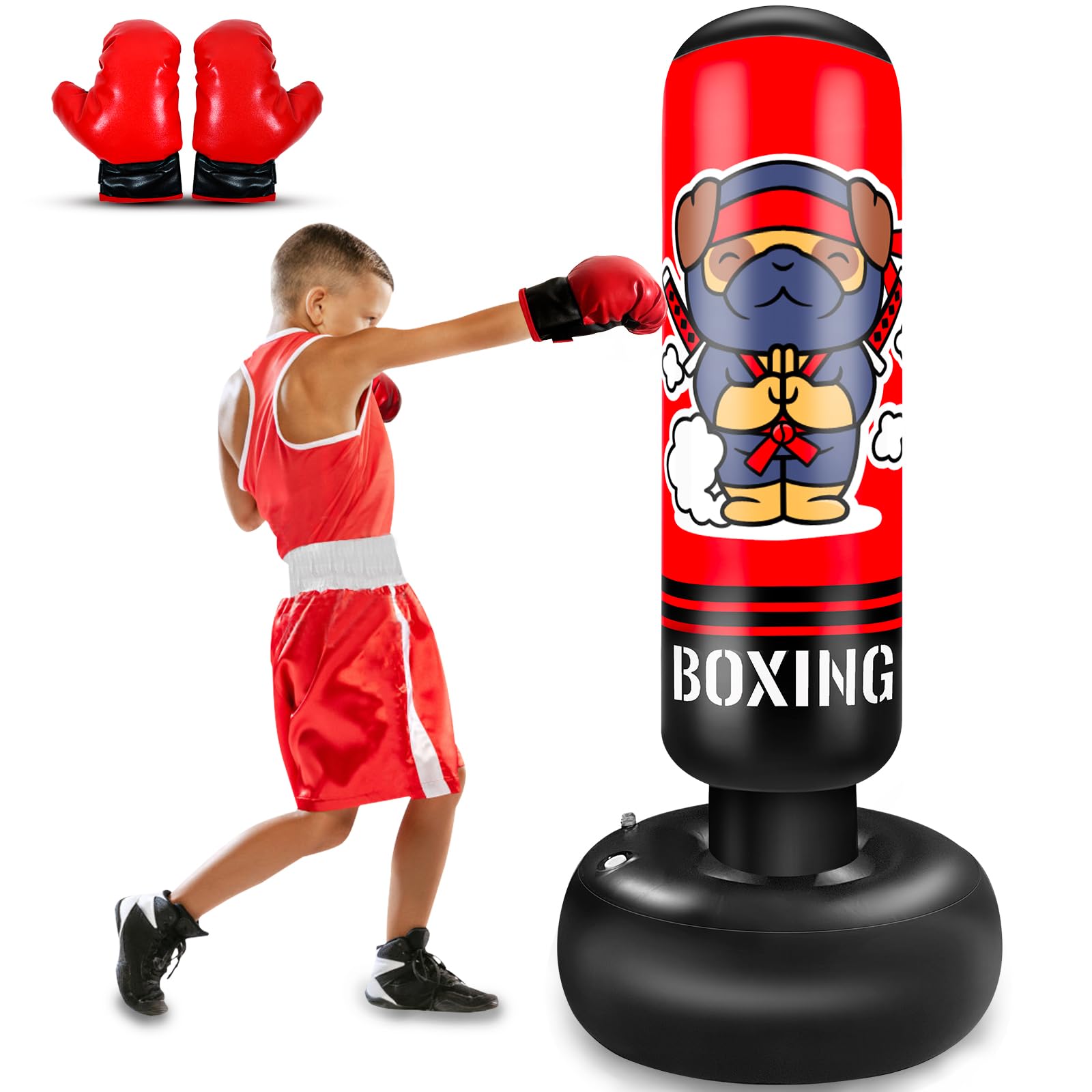 Sacco da Boxe Gonfiabile per Bambini 165cm con Guantoni