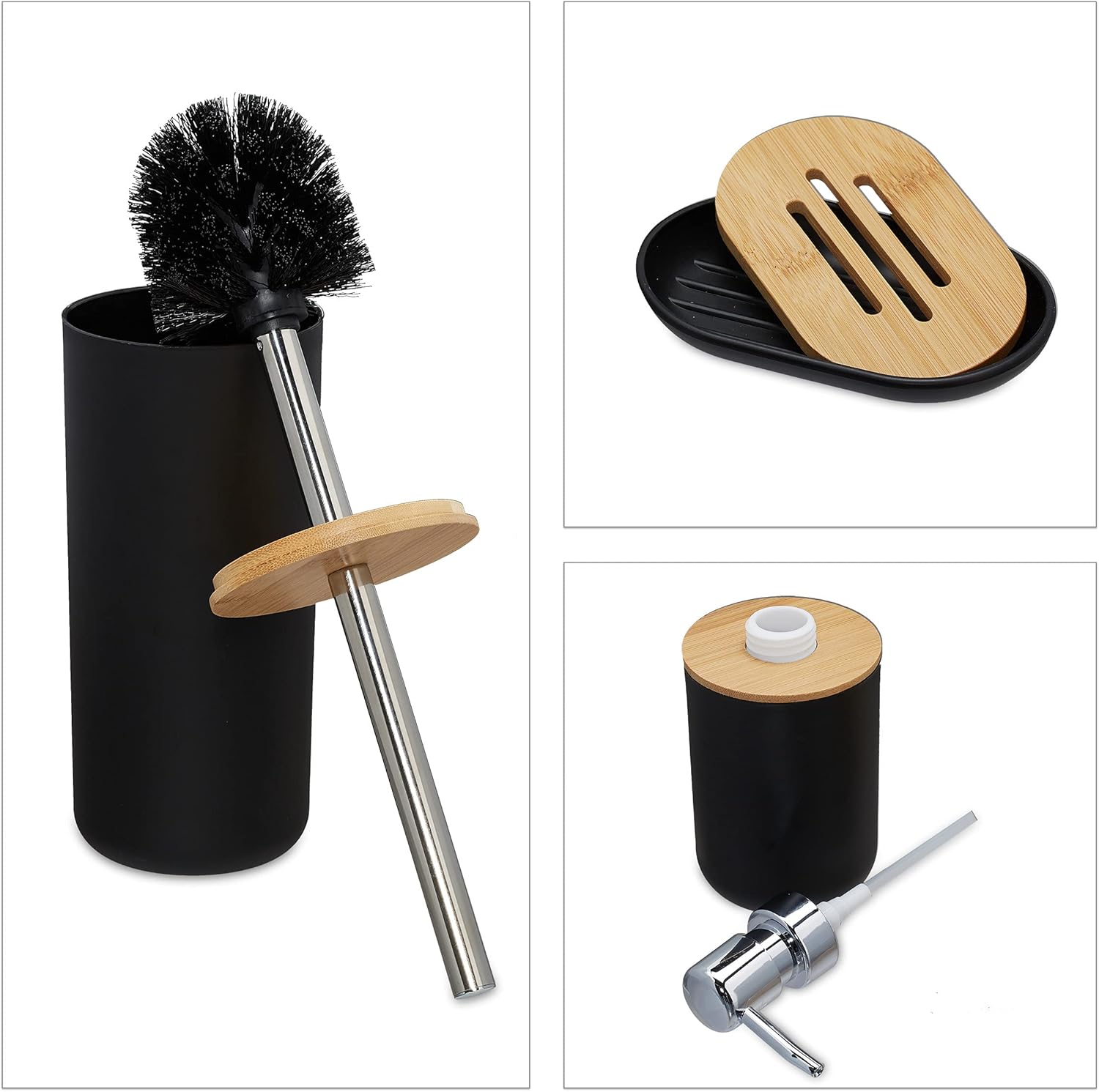 Relaxdays Set Accessori Bagno Completo da 6 pezzi, Nero - immagine 7