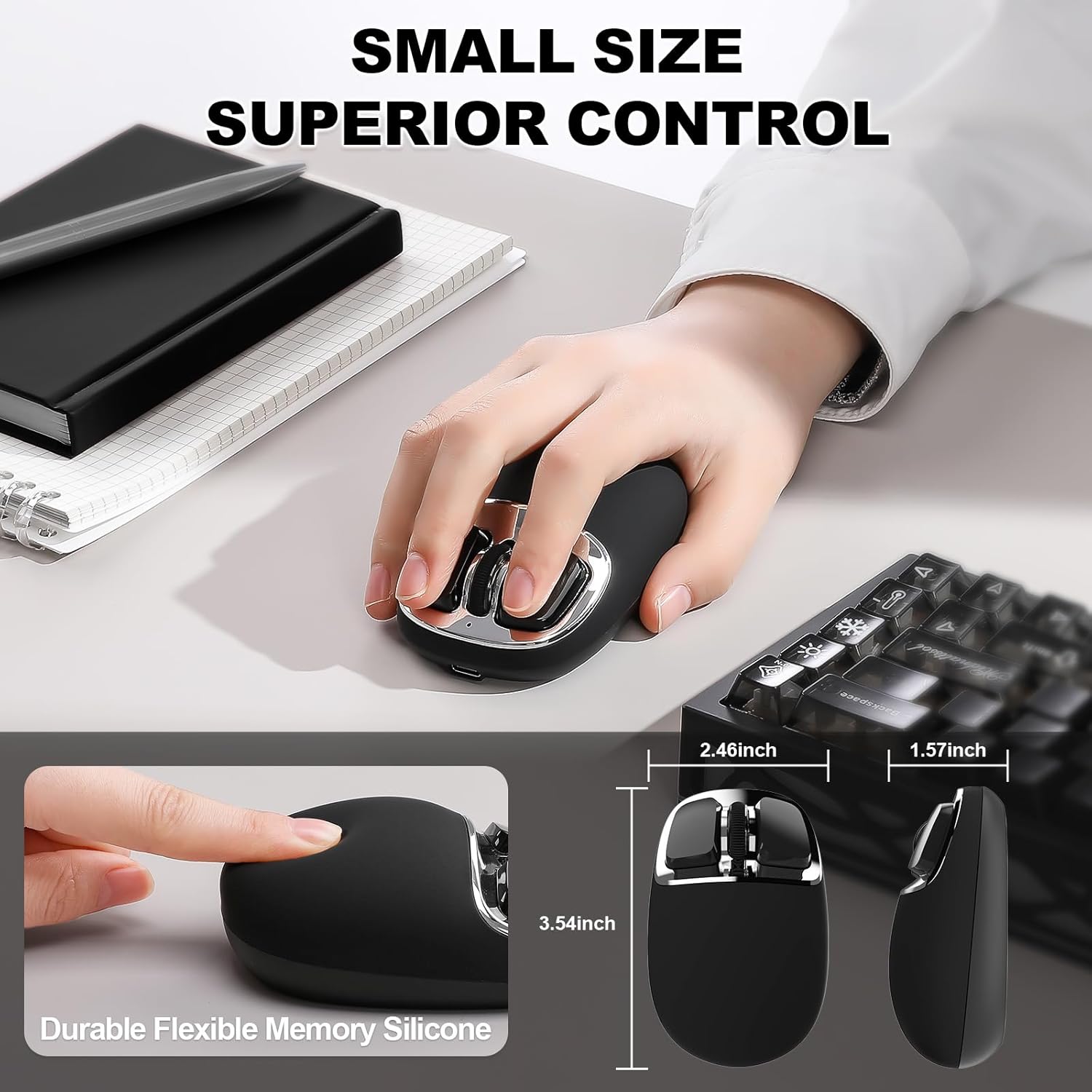 Yunzii C1 Mouse Wireless Tri-Mode 4800 DPI, Nero Argento - immagine 8