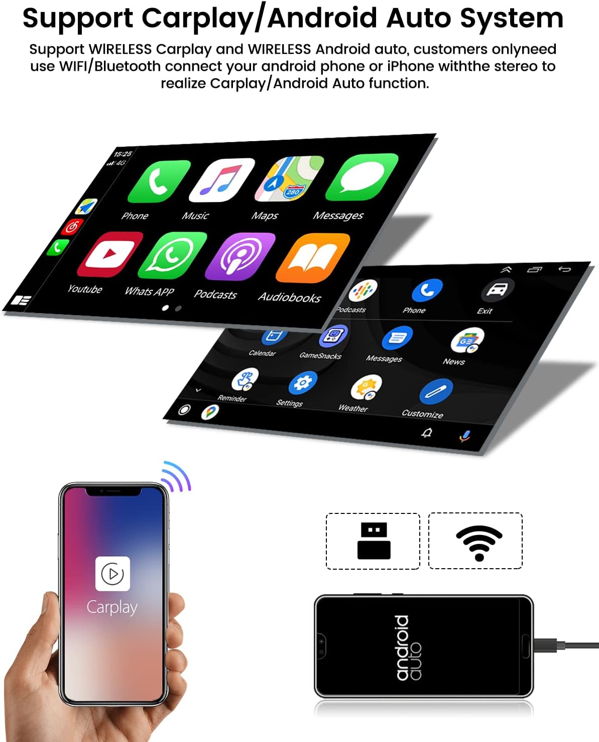 Hikity Autoradio 1 Din con Carplay Wireless Android Auto - immagine 2