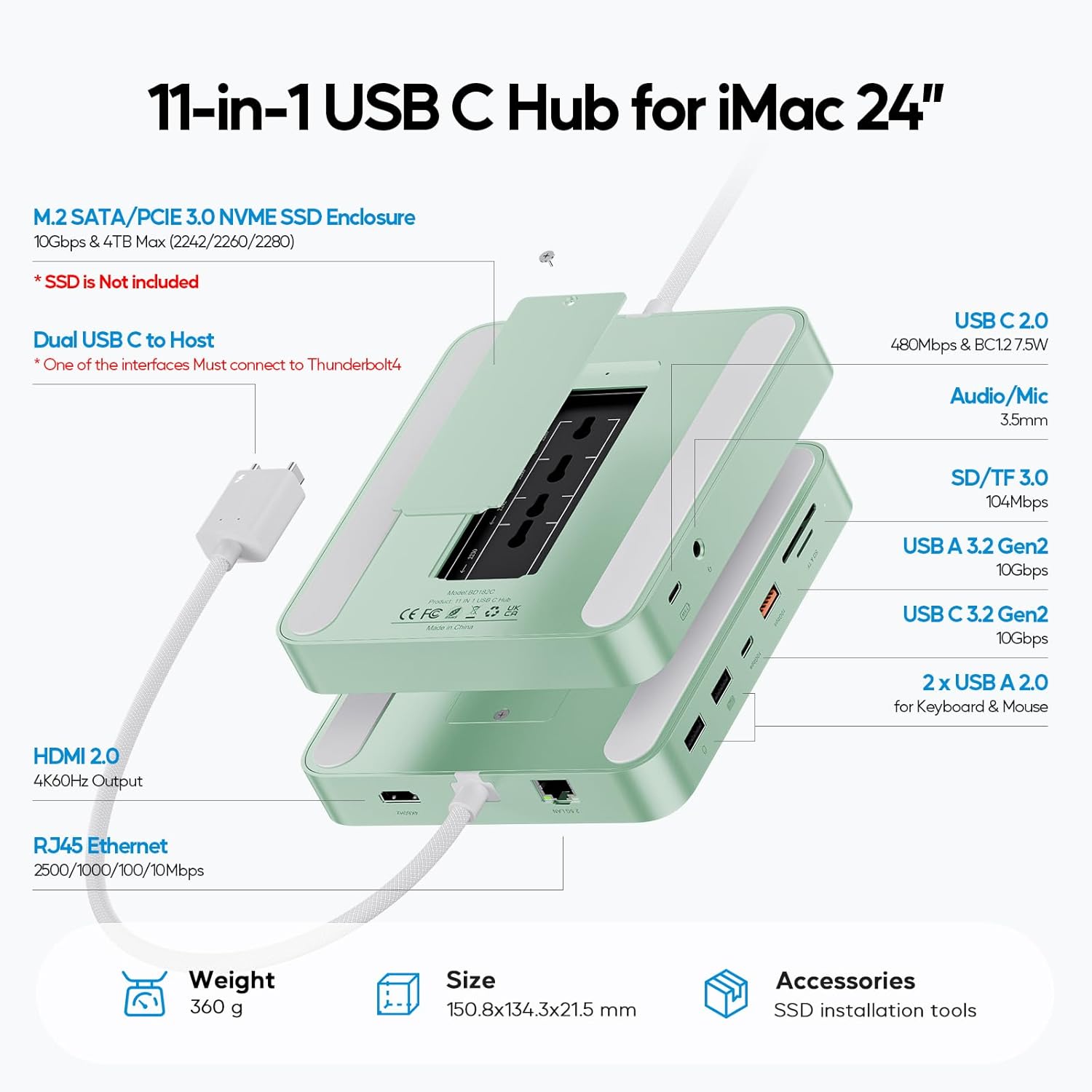 Pulwtop Hub iMac M1/M3/M4 con Custodia SSD, Verde - immagine 2