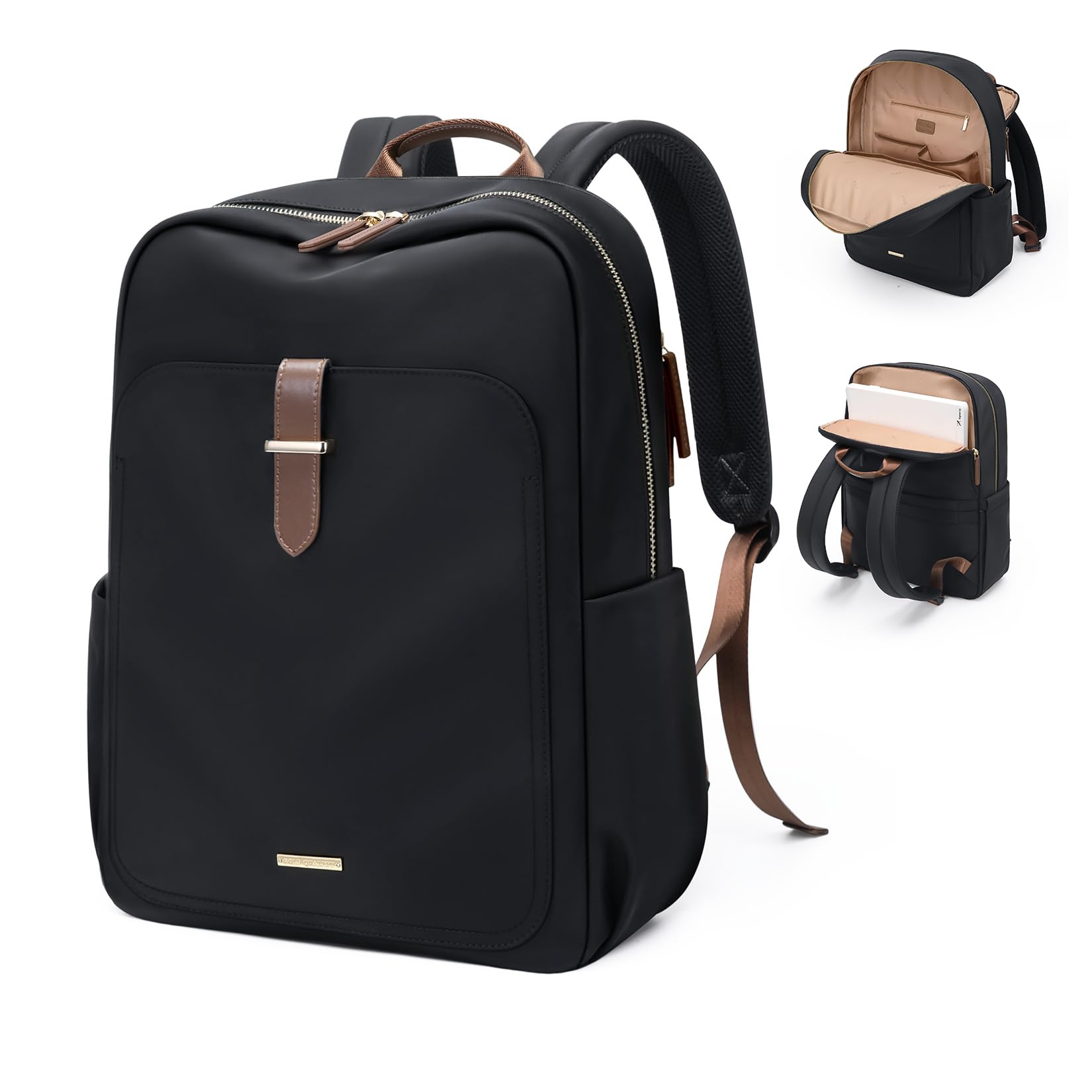 Zaino per computer portatile da donna, casual, lavoro, lavoro, borsa da viaggio, A-nero, 17.3 Inch