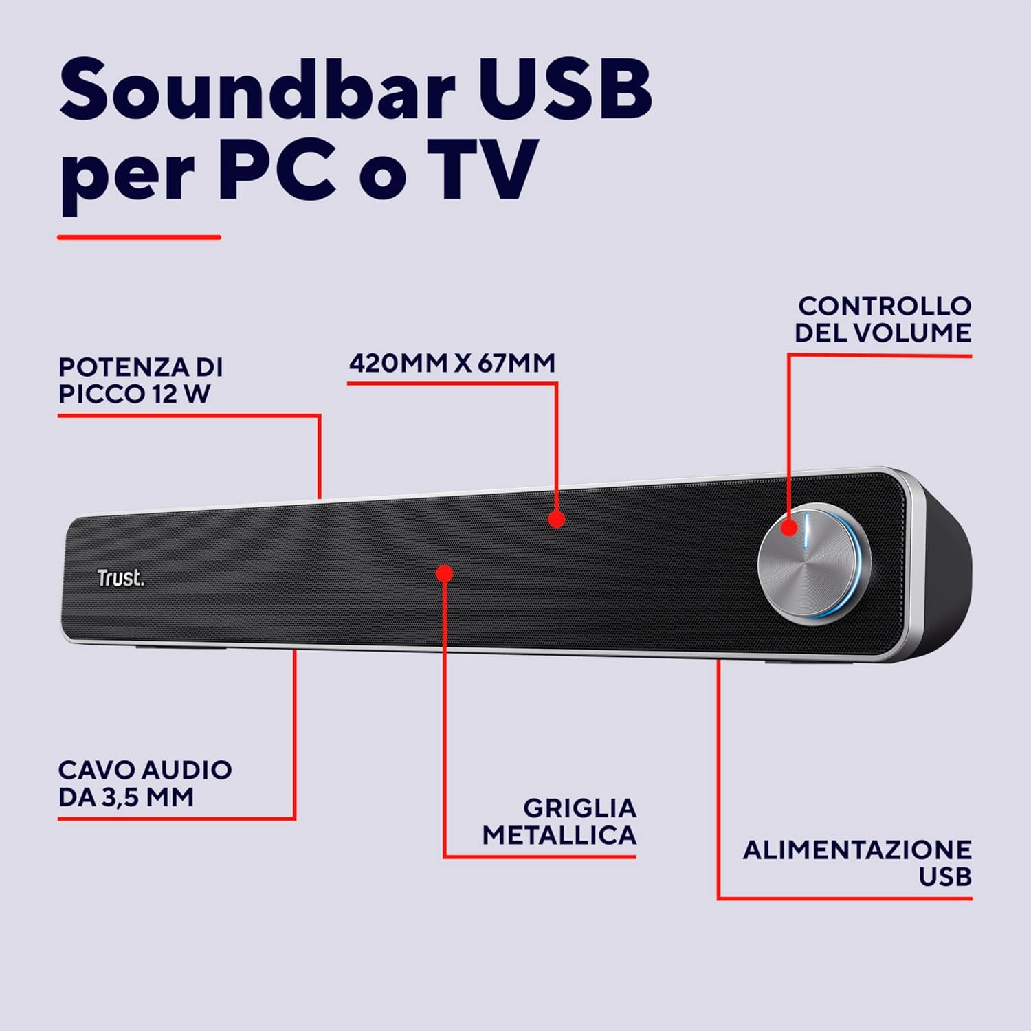 Trust Arys Soundbar PC 12W, Nero - immagine 2
