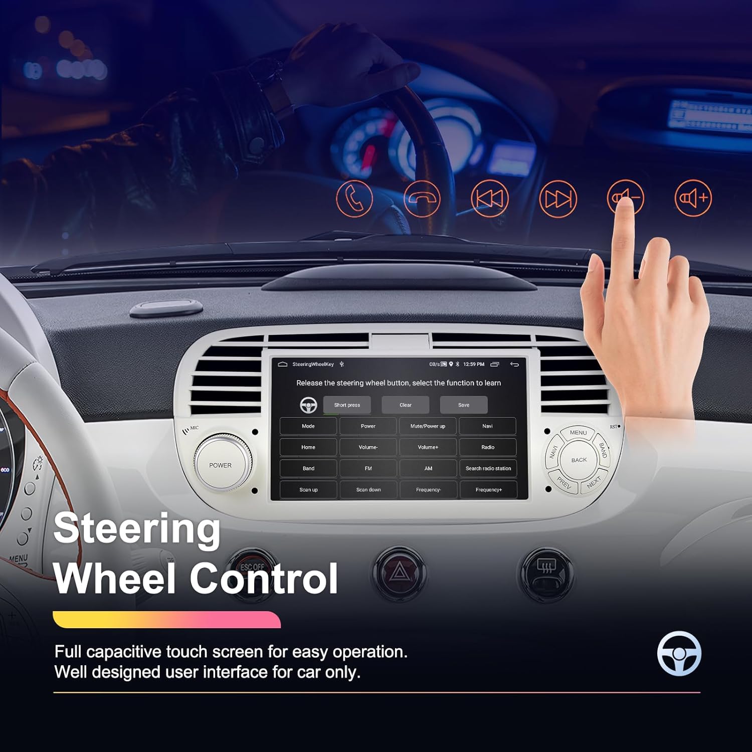 Sixwin Android 13 Autoradio 7" TouchScreen per FIAT 500 - immagine 7