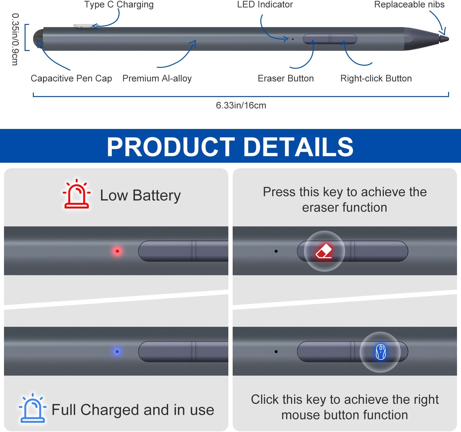 Penna per Surface con Touch Pen e Ricarica USB-C - immagine 6