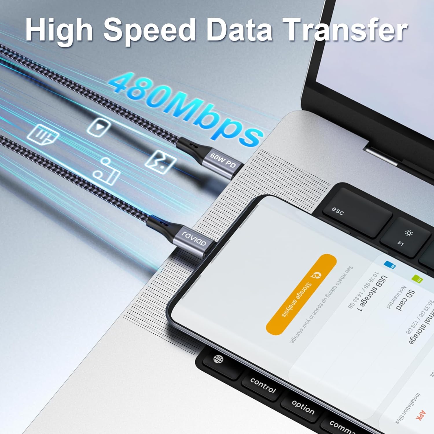 Raviad Cavo USB-C PD 60W 2 Pezzi 1M - immagine 5