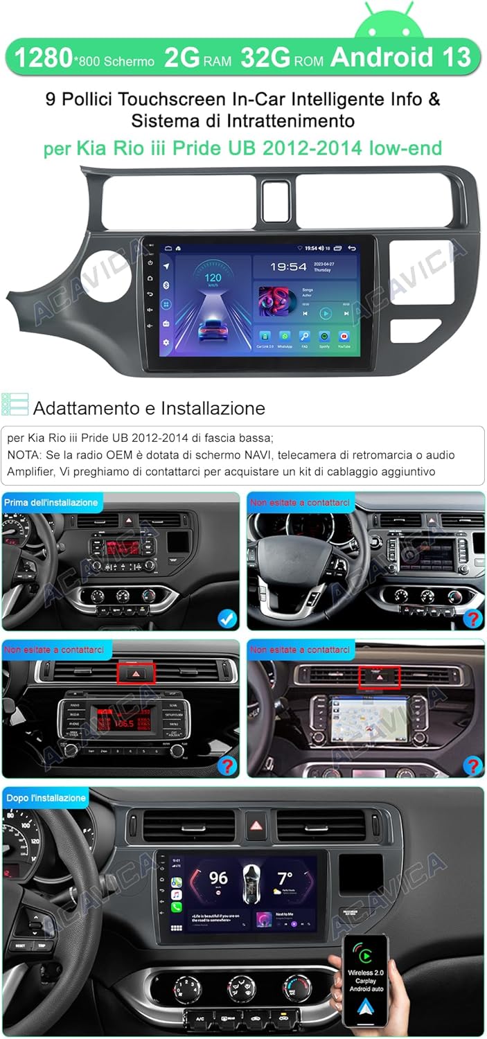 Acavica Android 13 Autoradio 9 Pollici - Kia Rio iii Pride - immagine 2