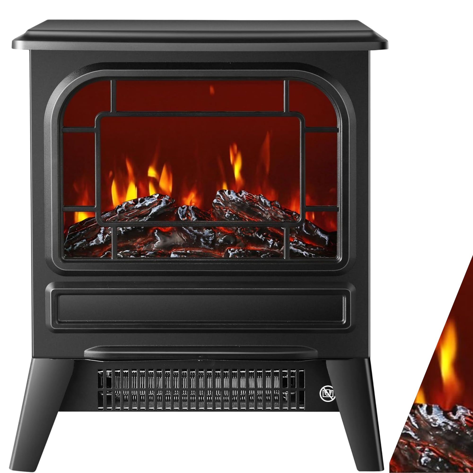 Camino Elettrico con Termoventilatore 1950W, Nero