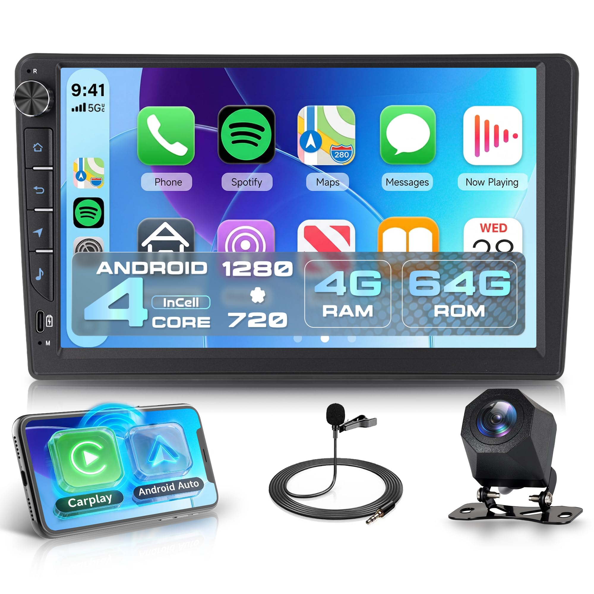 Rimoody 4G+64G Android Autoradio per VW Touareg 2003-2010 Wireless Carplay Android Auto, 9 Pollici Incell Touchscreen Radio con GPS Navi WiFi Bluetooth FM/RDS EQ/USB/Tipo C SWC Telecamera Posteriore