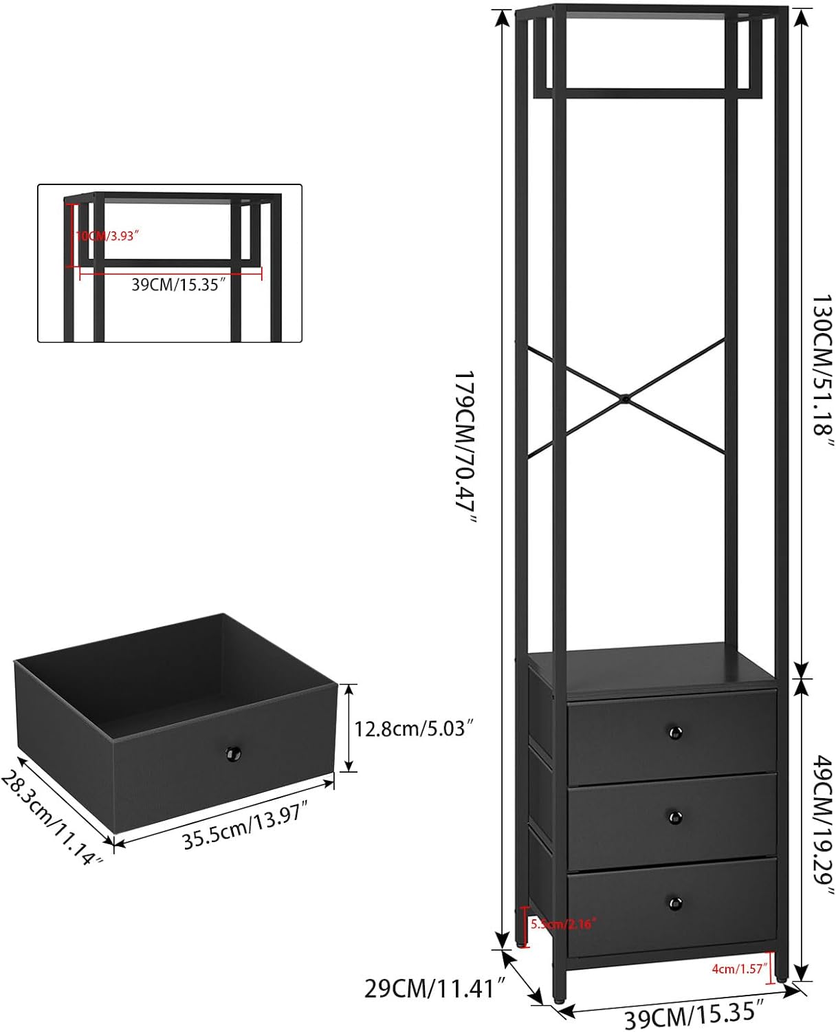 Ymyny Appendiabiti da Terra con 3 Cassetti, Nero - immagine 5