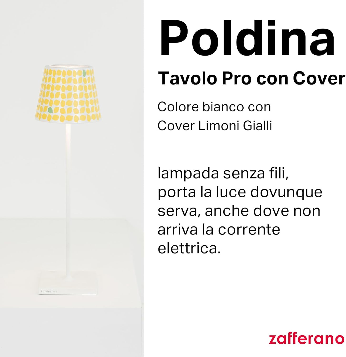 Zafferano Poldina Pro - Lampada da Tavolo Ricaricabile, Bianca - immagine 2