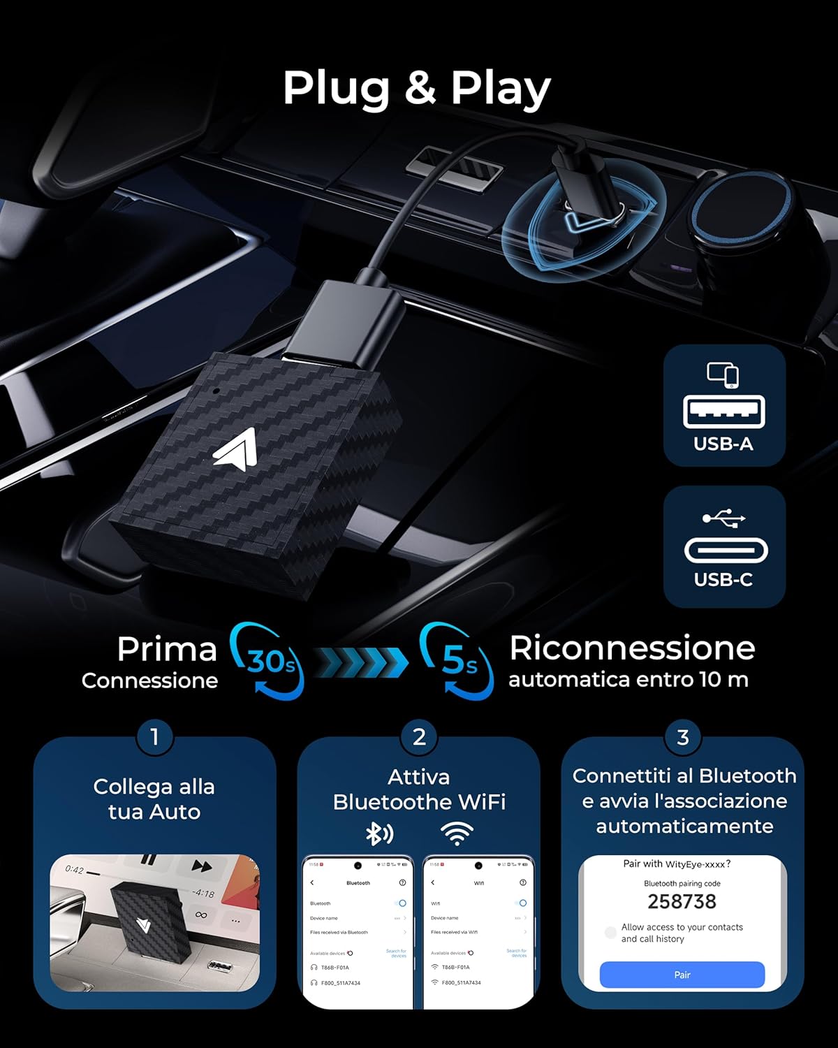 Adattatore Android Auto Wireless Bluetooth V5.3 - immagine 4