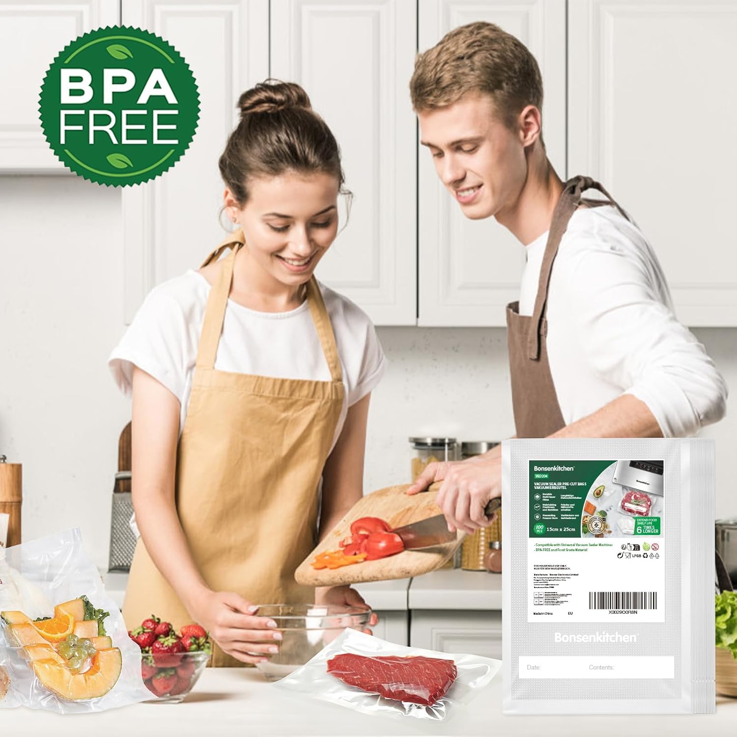 Bonsenkitchen Sacchetti Sottovuoto per Alimenti 100 Buste 15x25cm - immagine 7