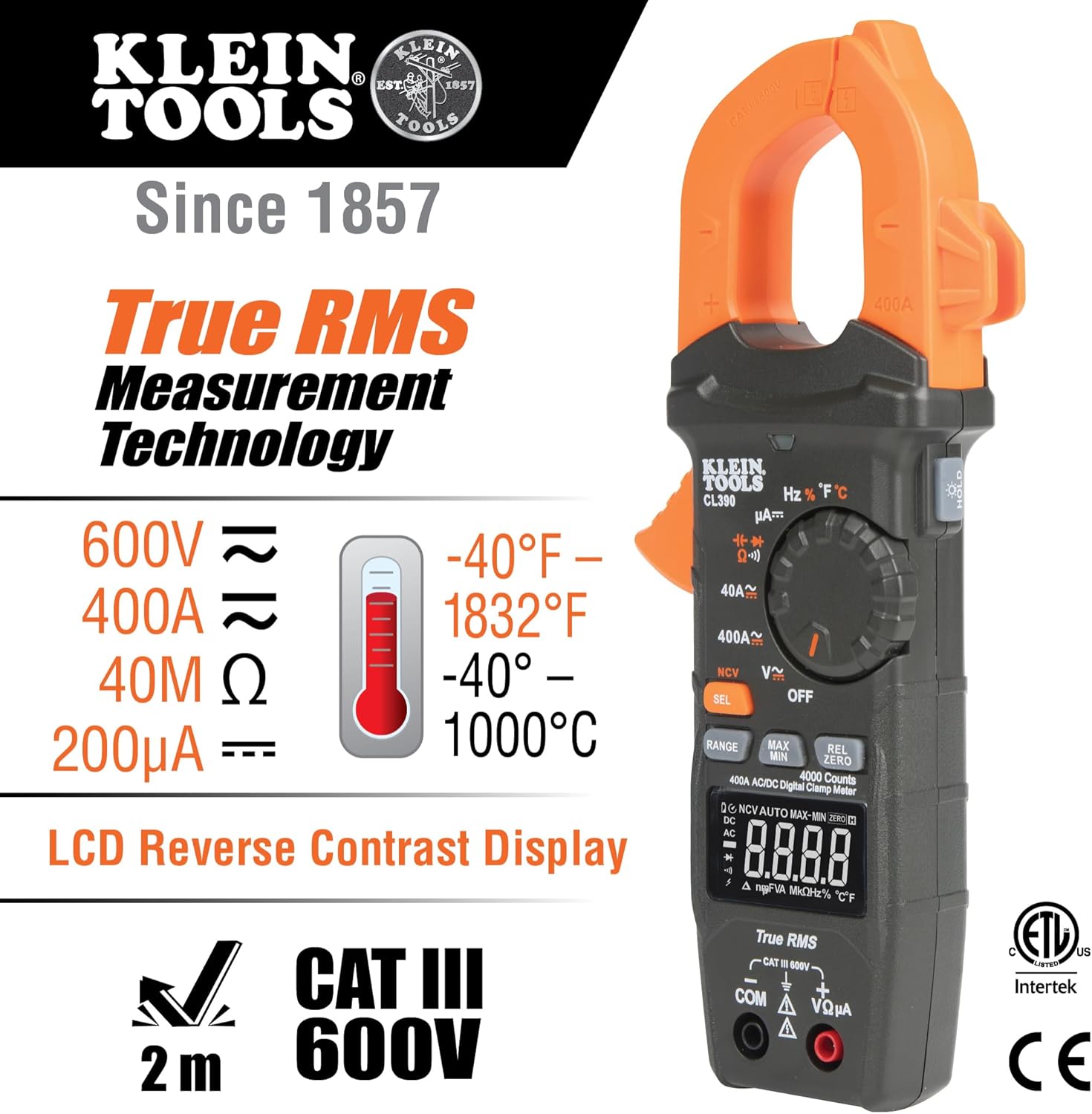 Klein Tools CL390 - Pinza Amperometrica Digitale AC/DC - immagine 2