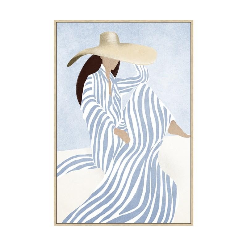 Quadro su Tela con Cornice in Legno, Donna sulla Spiaggia