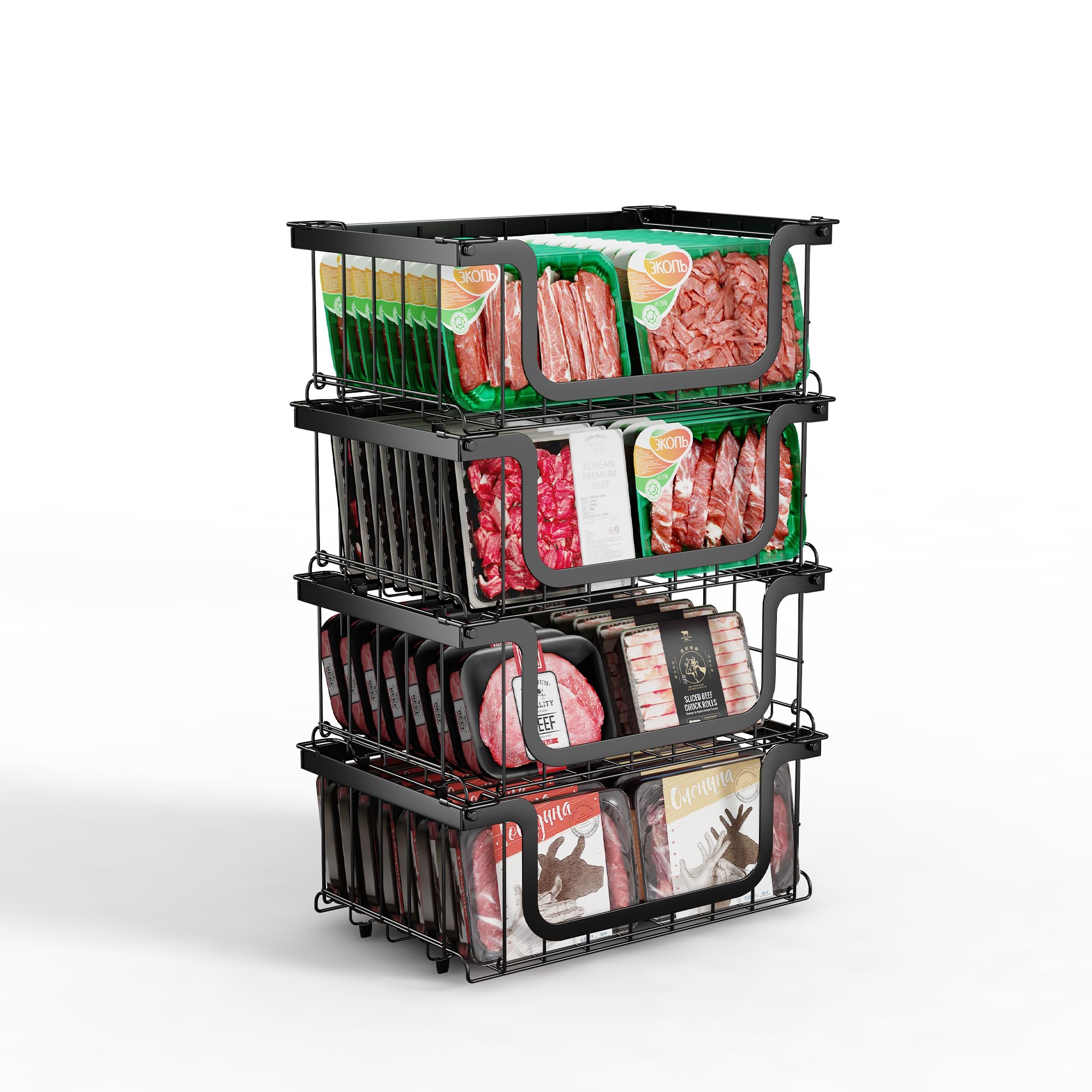 Elayu 4 Pezzi Organizer per Congelatore 40x33x20cm, Nero