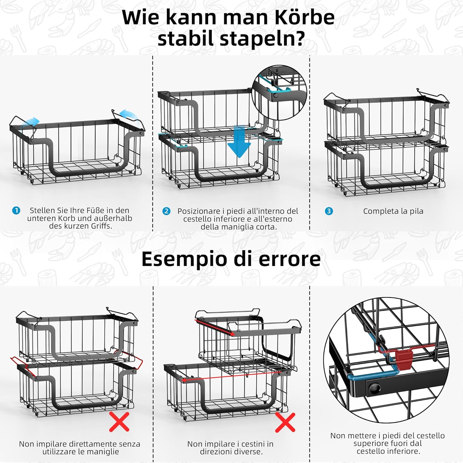 Elayu 4 Pezzi Organizer per Congelatore 40x33x20cm, Nero - immagine 5