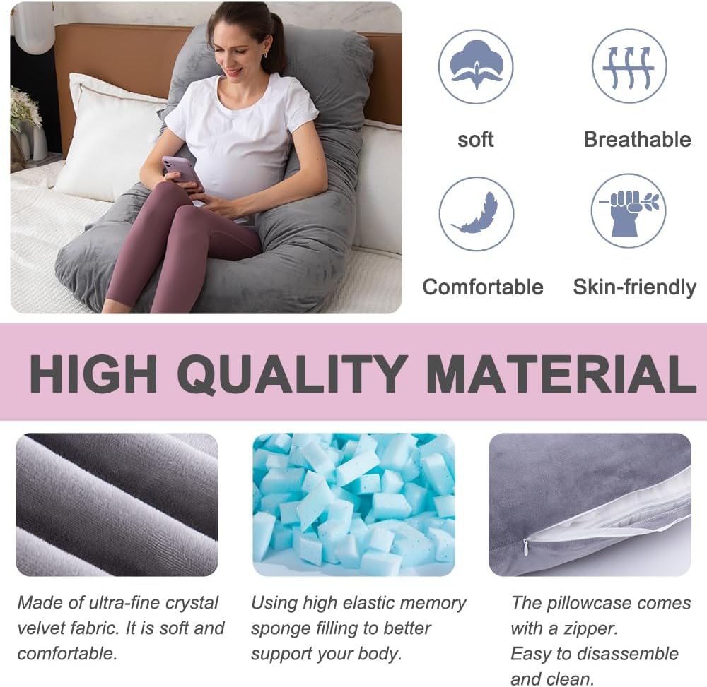 Taibest Cuscino Gravidanza a U in Memory Foam, Grigio - immagine 2