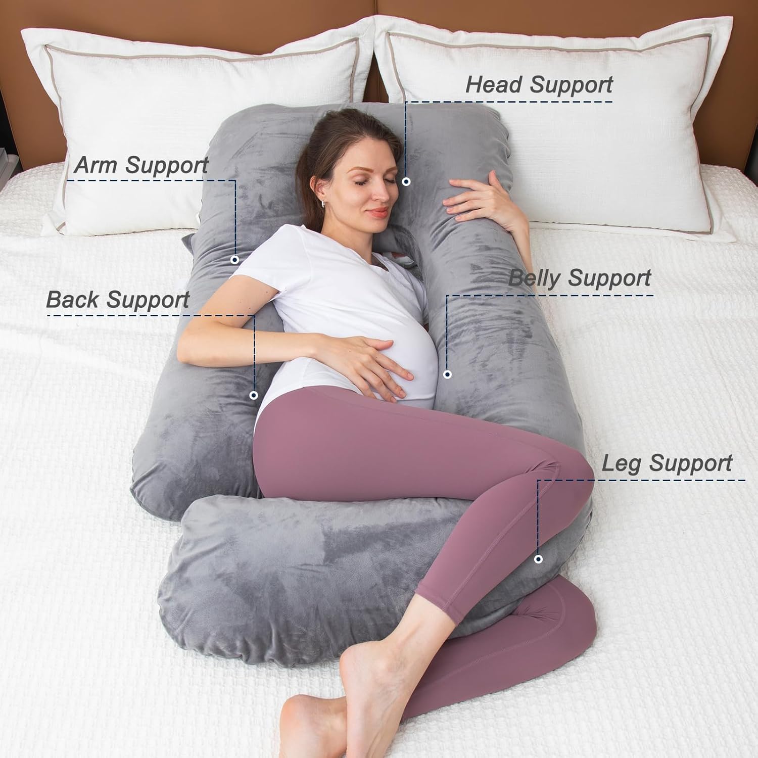 Taibest Cuscino Gravidanza a U in Memory Foam, Grigio - immagine 5