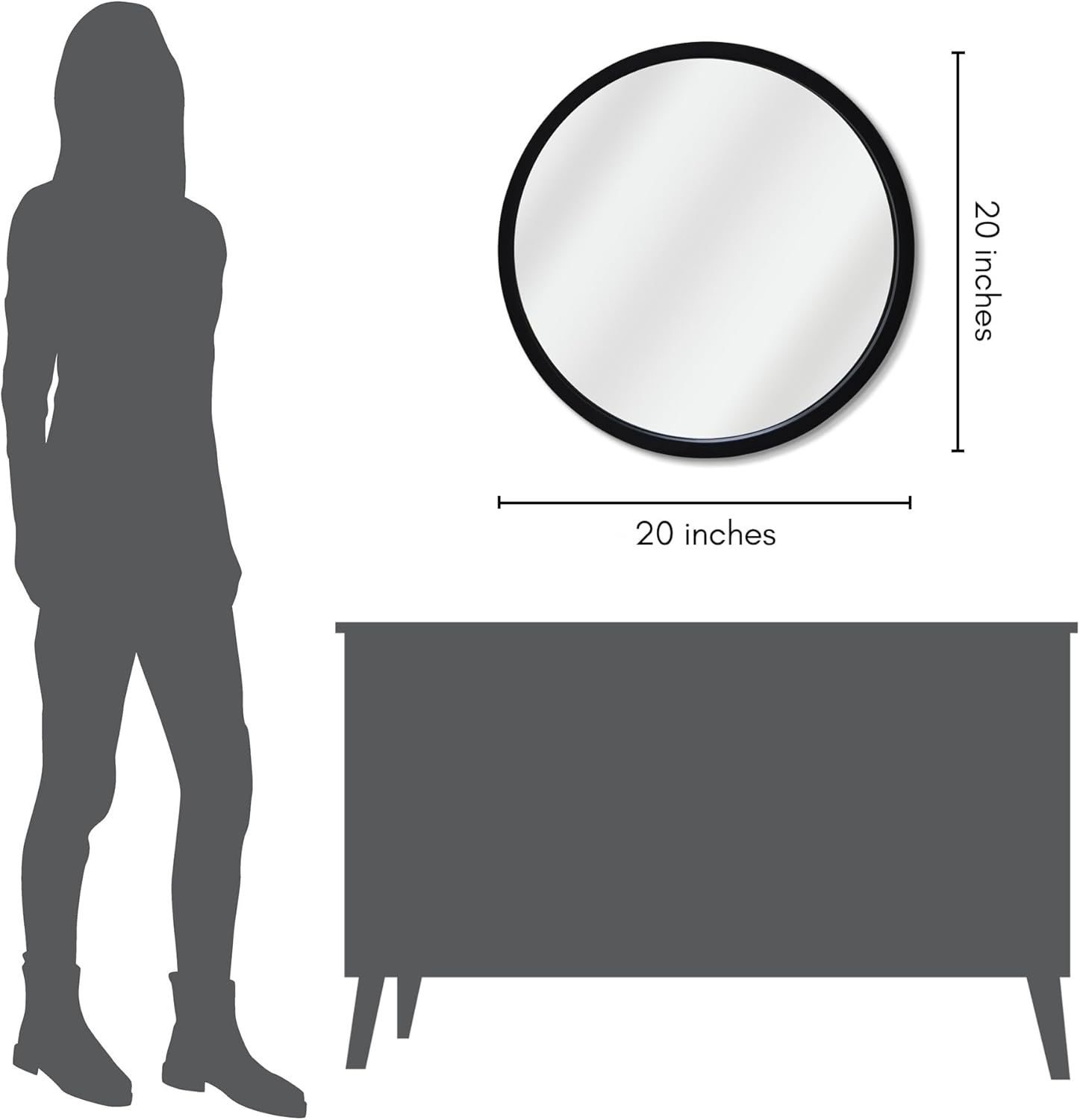 Americanflat Specchio Rotondo da Parete 51 cm, Cornice Nera - immagine 5