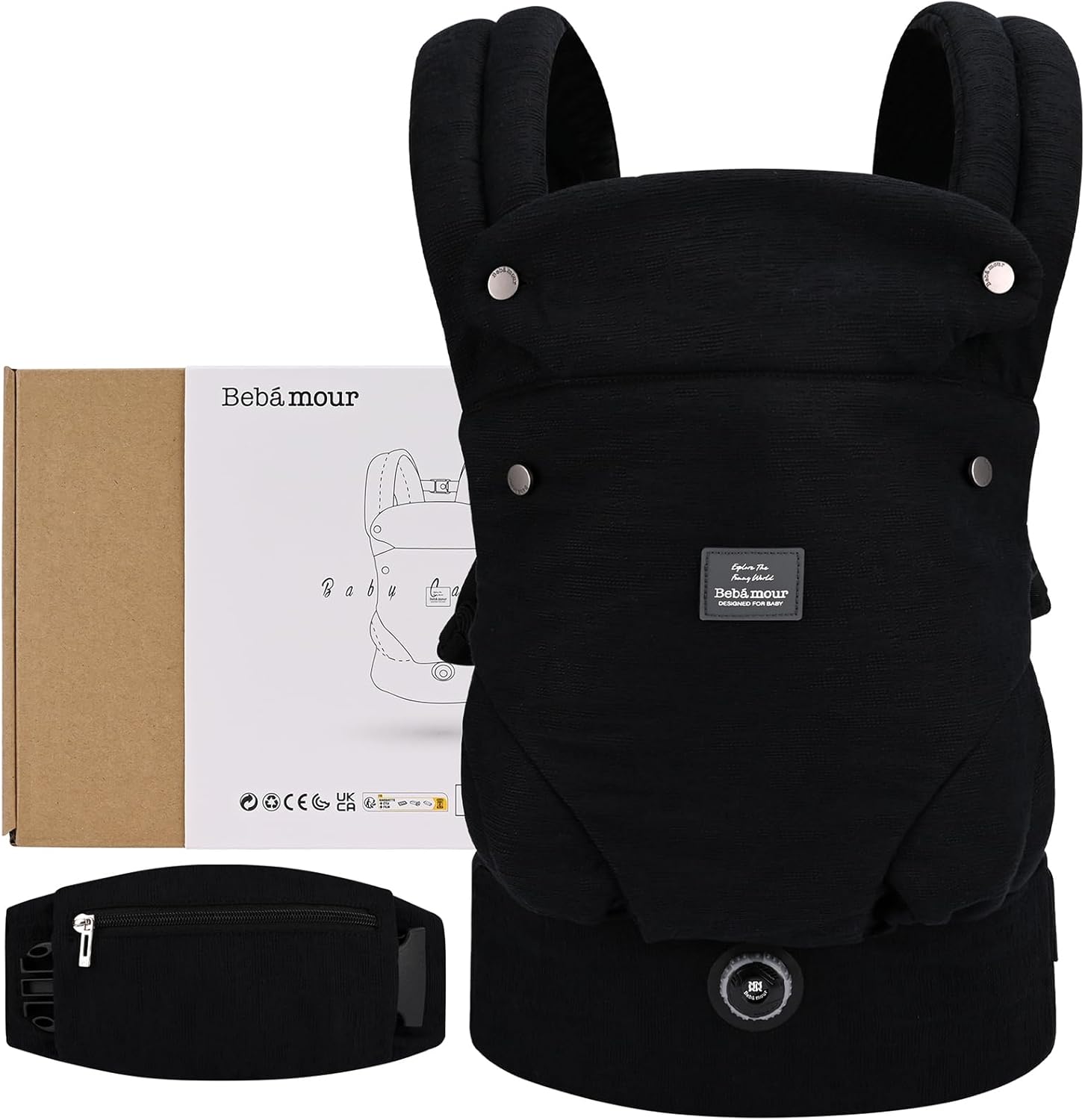 Bebamour Marsupio Ergonomico per Bambini 3.6-14.9 kg, Nero - immagine 2