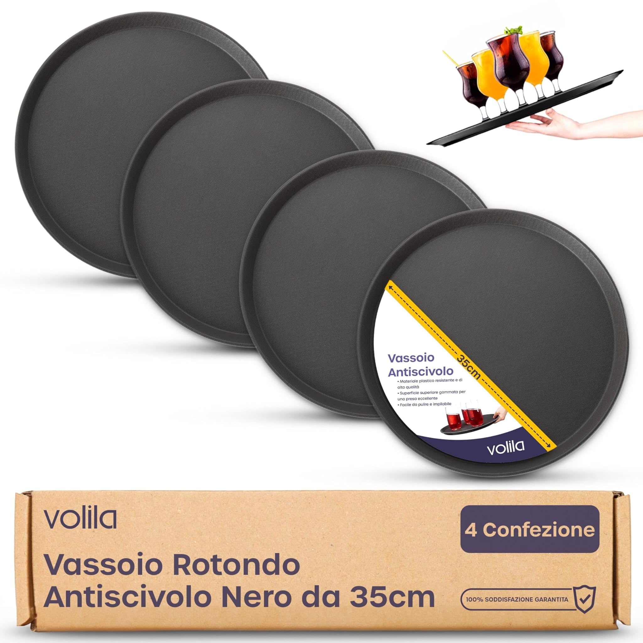Vassoio da Portata Rotondo Antiscivolo 35cm - 4 Pezzi