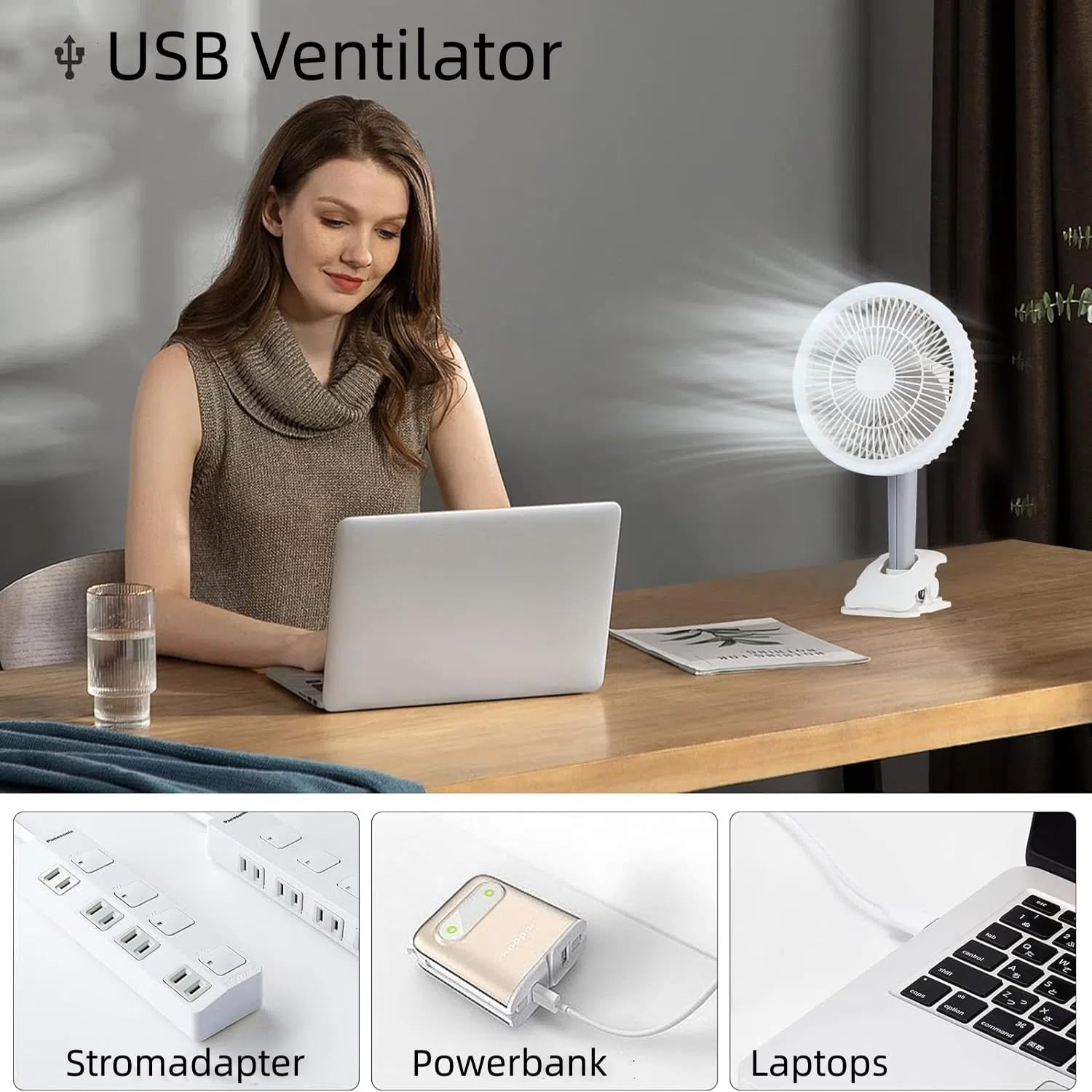 Ventilatore USB da Tavolo con Luce LED e Pinza - immagine 3