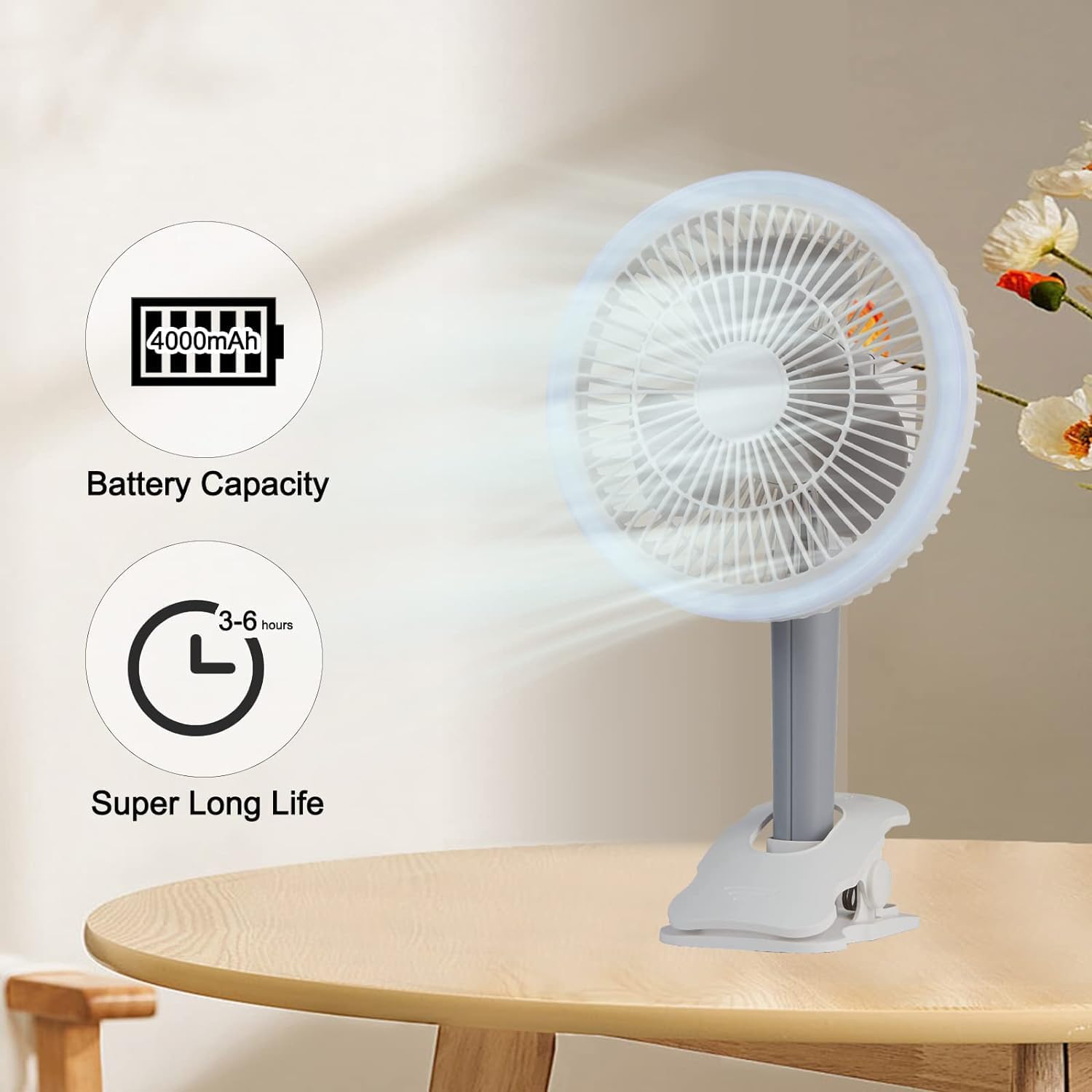 Ventilatore USB da Tavolo con Luce LED e Pinza - immagine 5