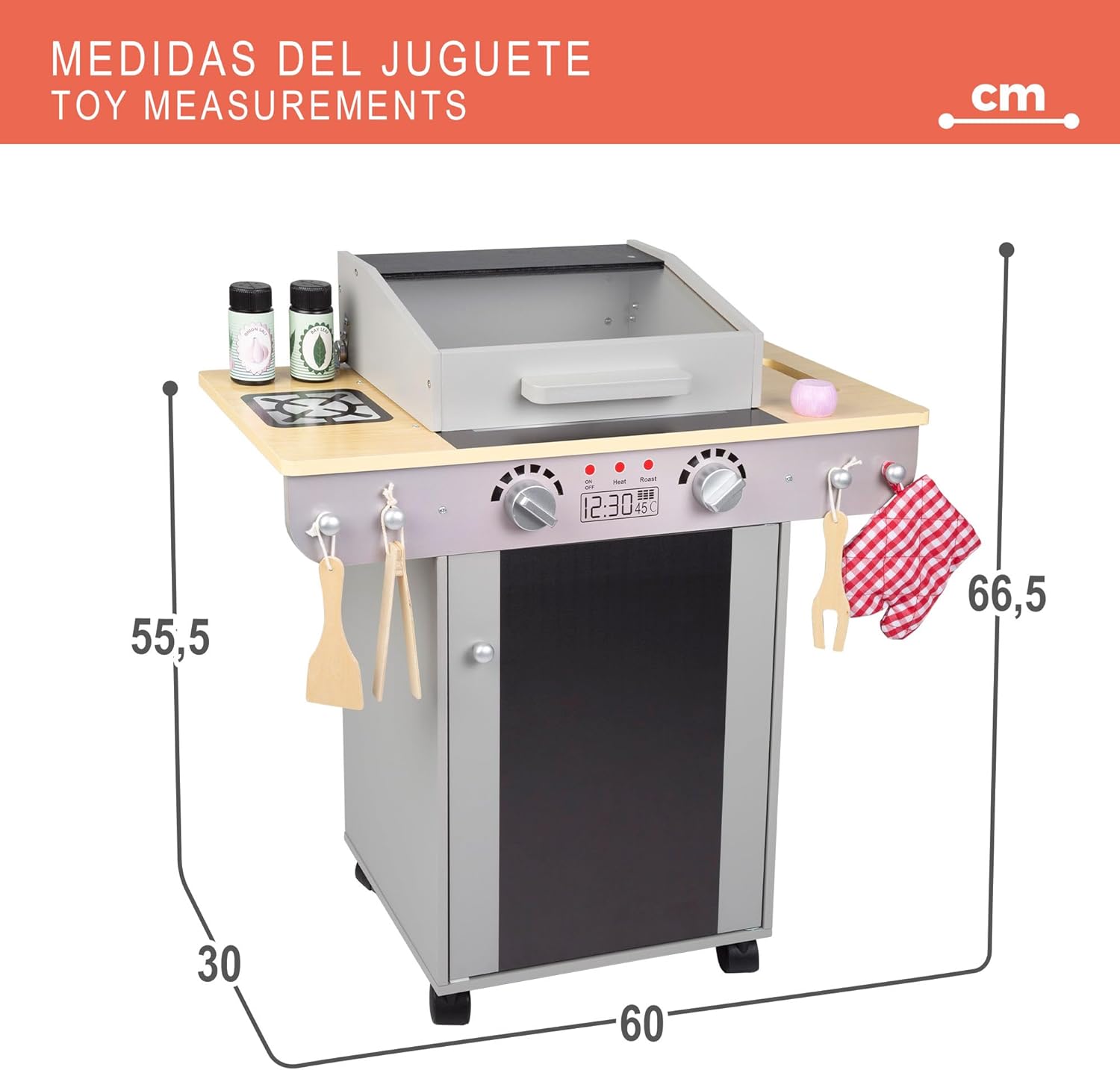 Teamson- BBQ Set Barbecue in Legno con 9 Accessori, Multicolore, M, 85399 - immagine 7