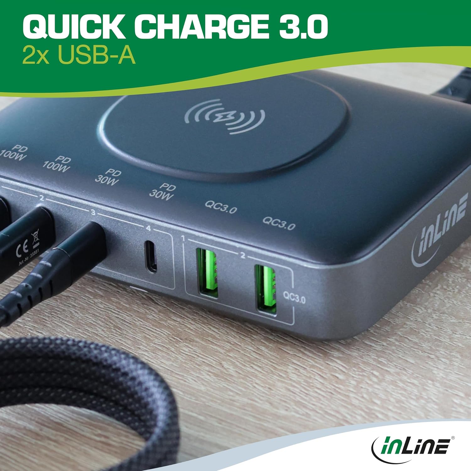 InLine Qi Powerstation 6 Porte GaN 100W, Nero - immagine 6