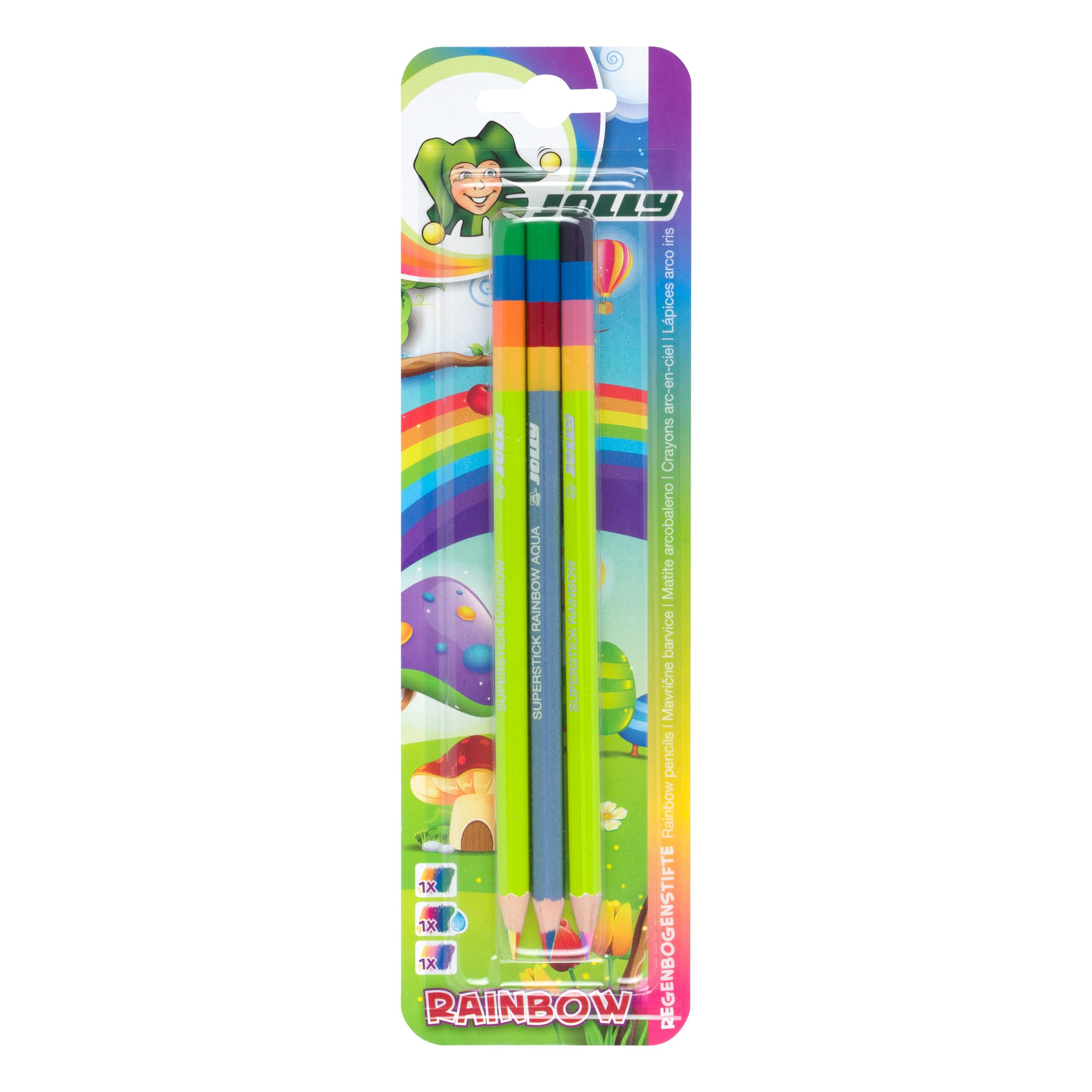 JOLLY Supersticks Rainbow, 3 matite colorate, 3 combinazioni di colori ...