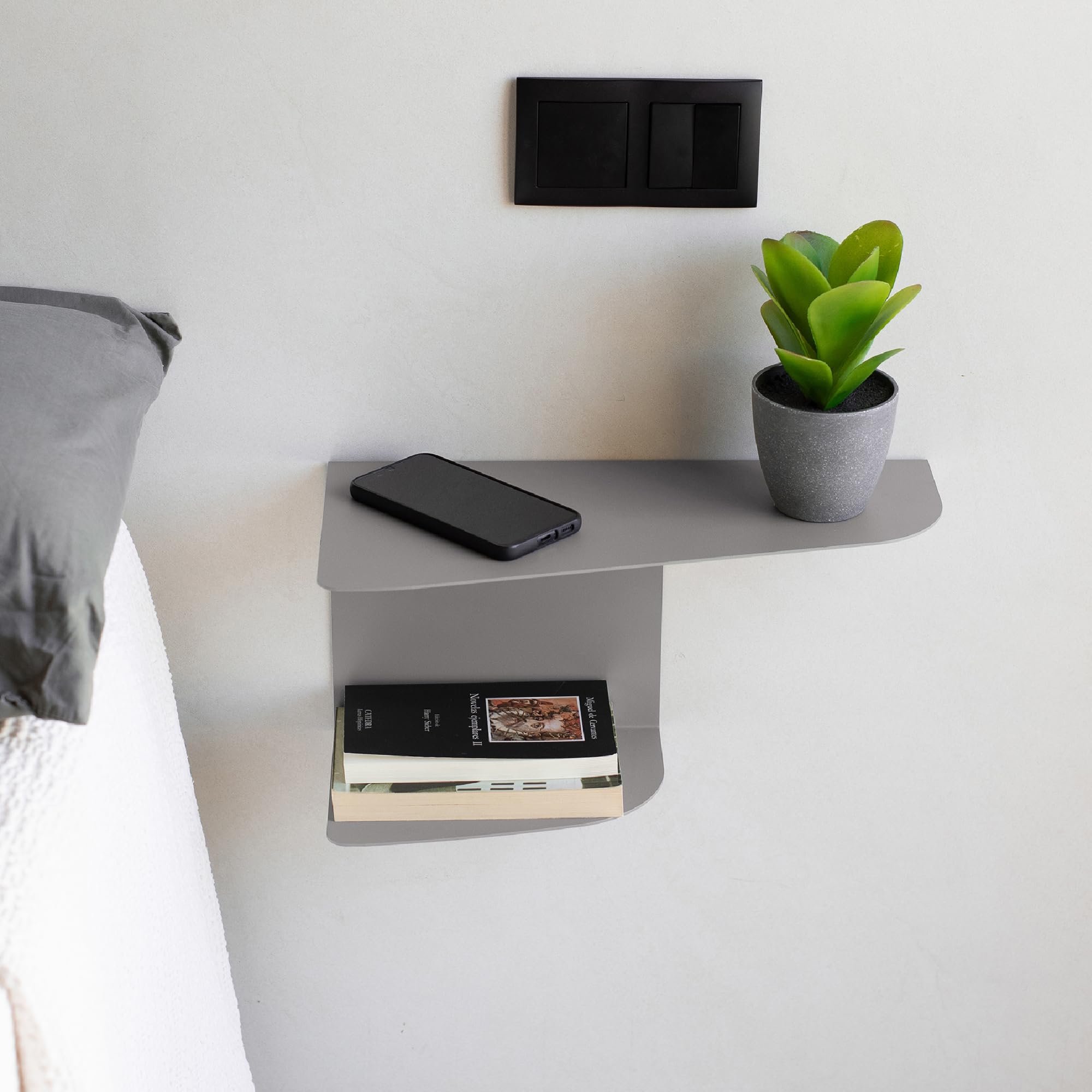 Miluka - Set 2 Comodini da Parete 40x20cm, Grigio