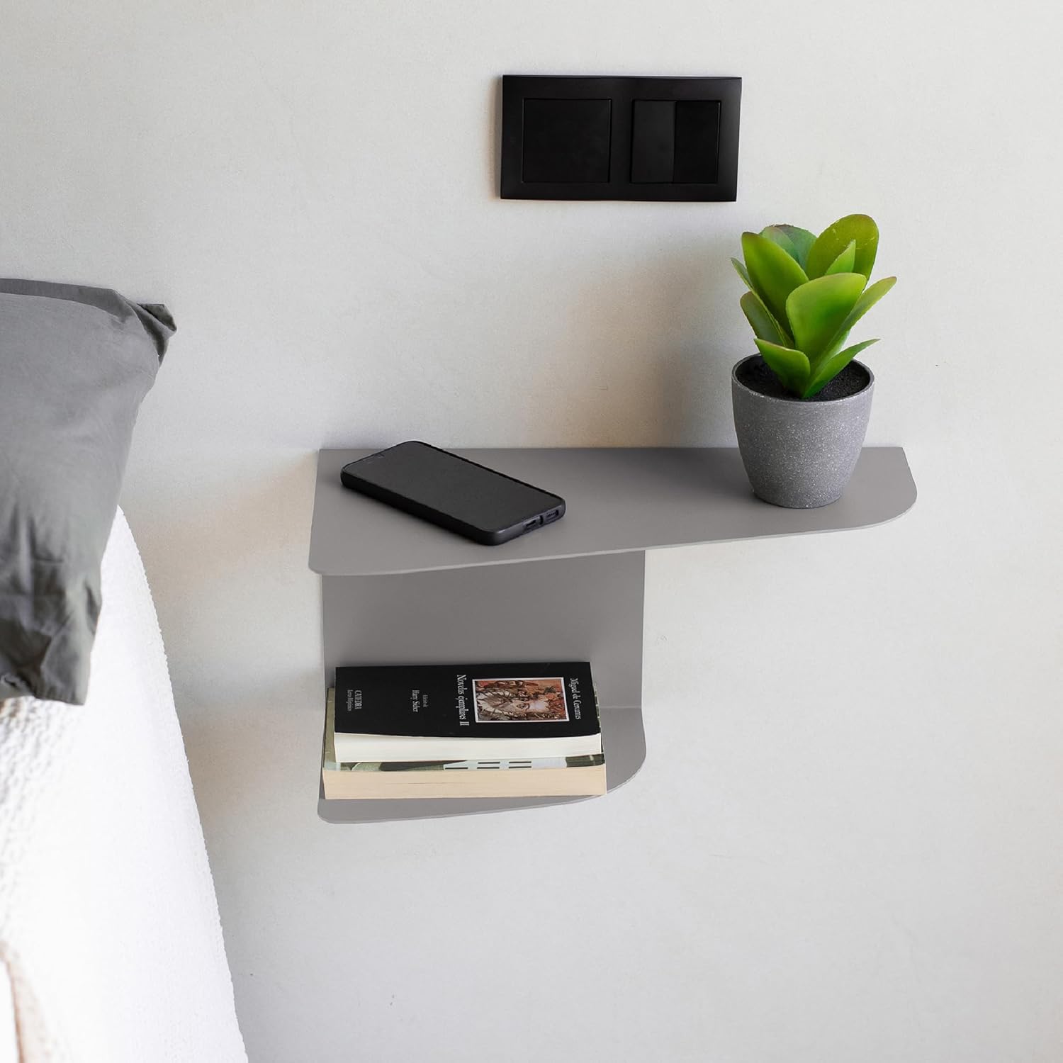 Miluka - Set 2 Comodini da Parete 40x20cm, Grigio - immagine 1