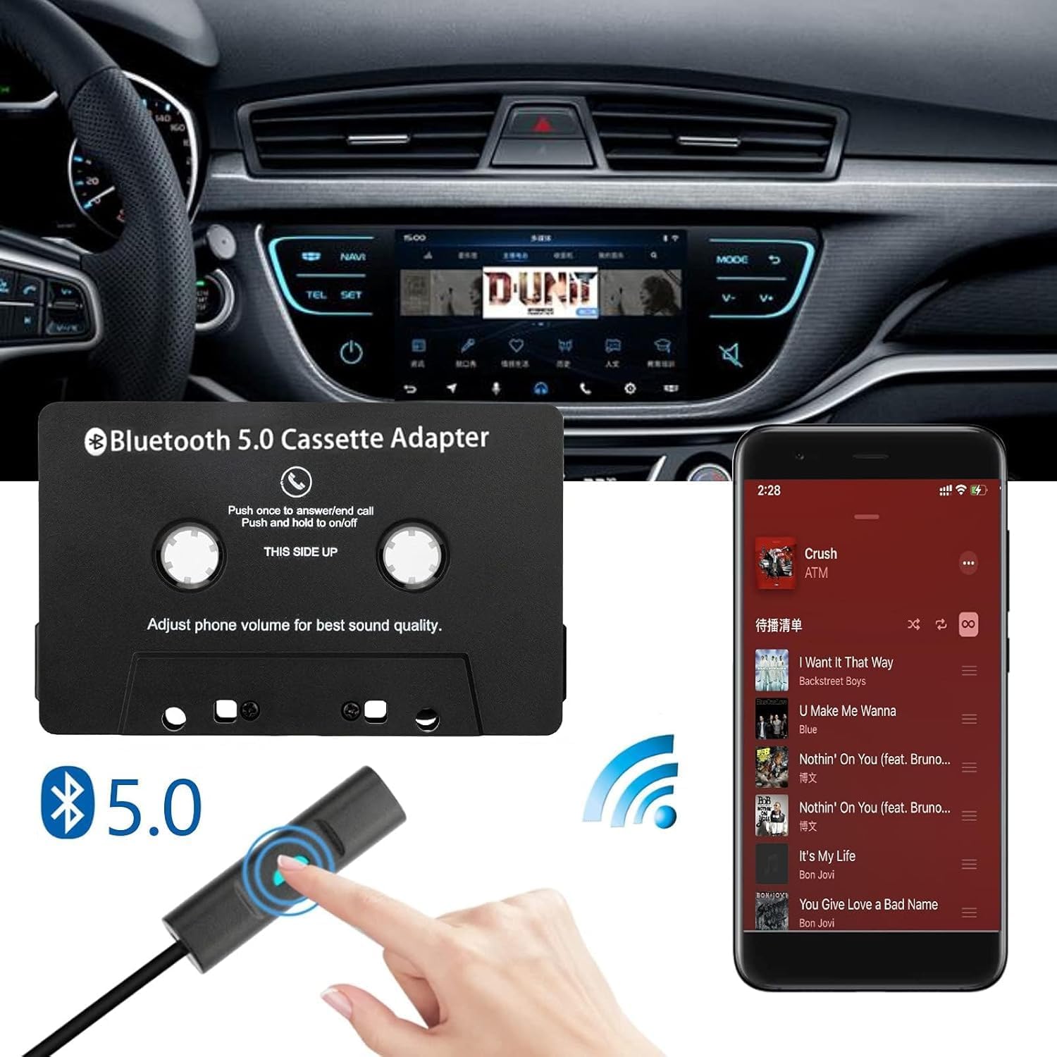 Adattatore Cassetta Autoradio Bluetooth 5.0 con Microfono - immagine 2