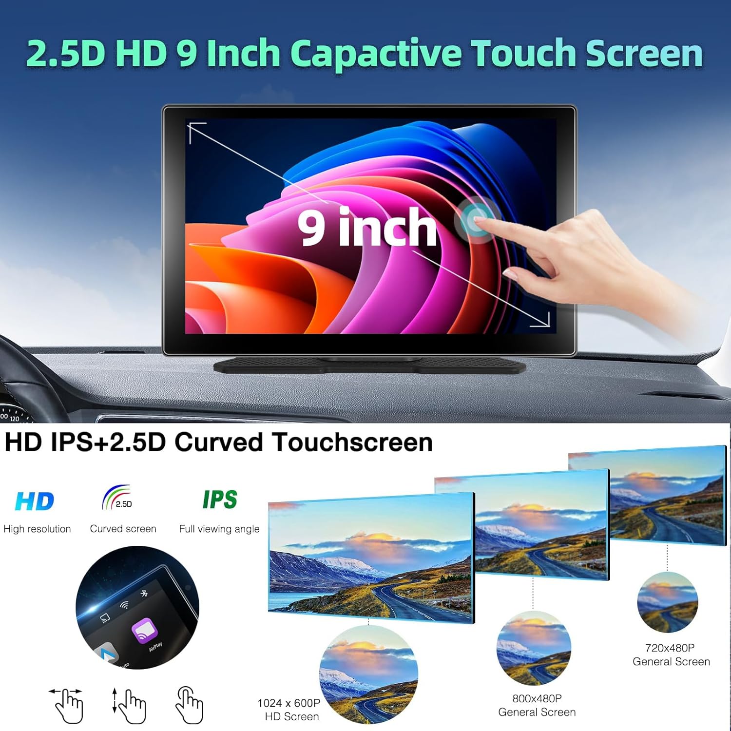 Podofo Autoradio Portatile 9" Wireless Carplay Android Auto - immagine 5