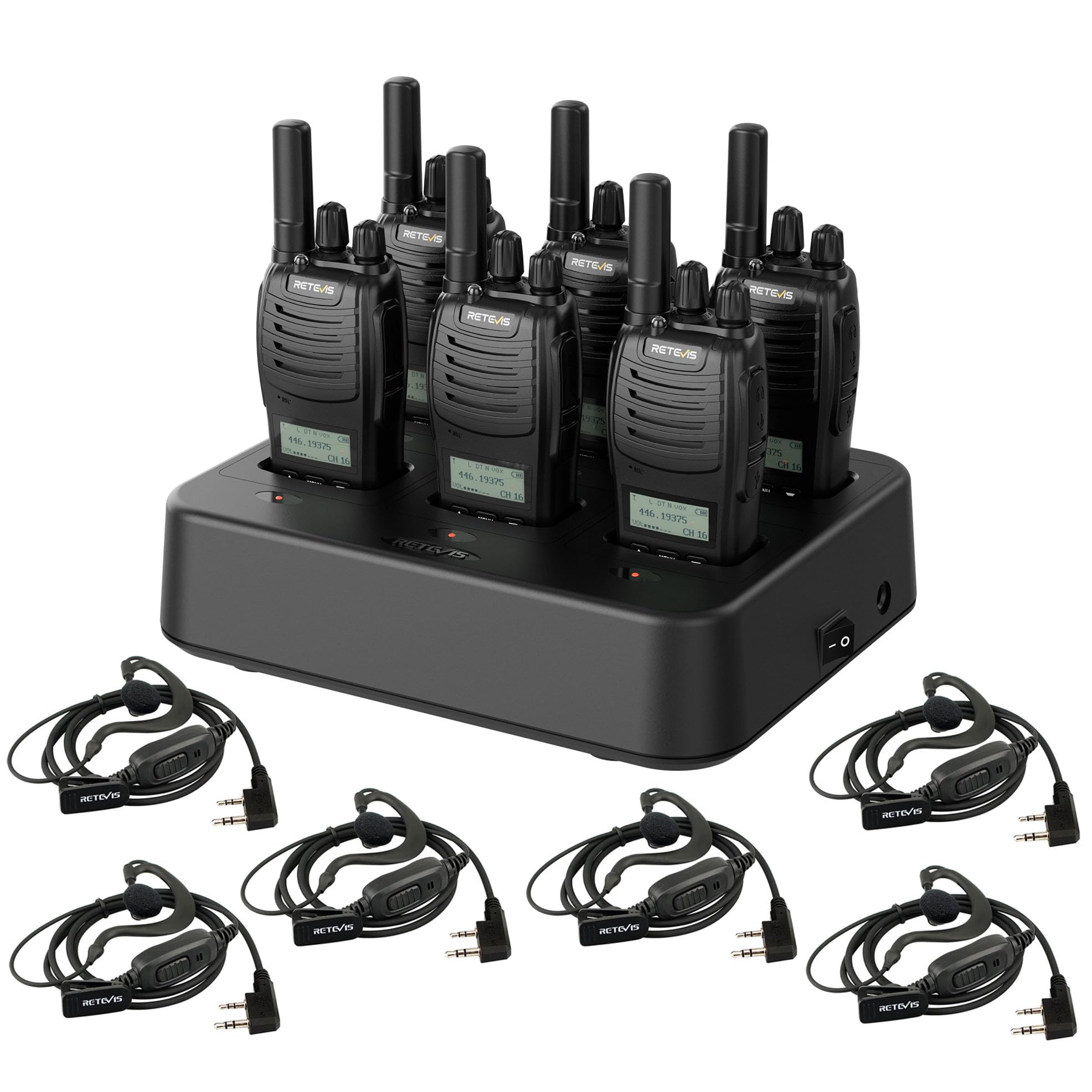 Retevis H777D Walkie Talkie PMR446 con Caricabatterie 6 Vie (6 Pezzi, Nero)