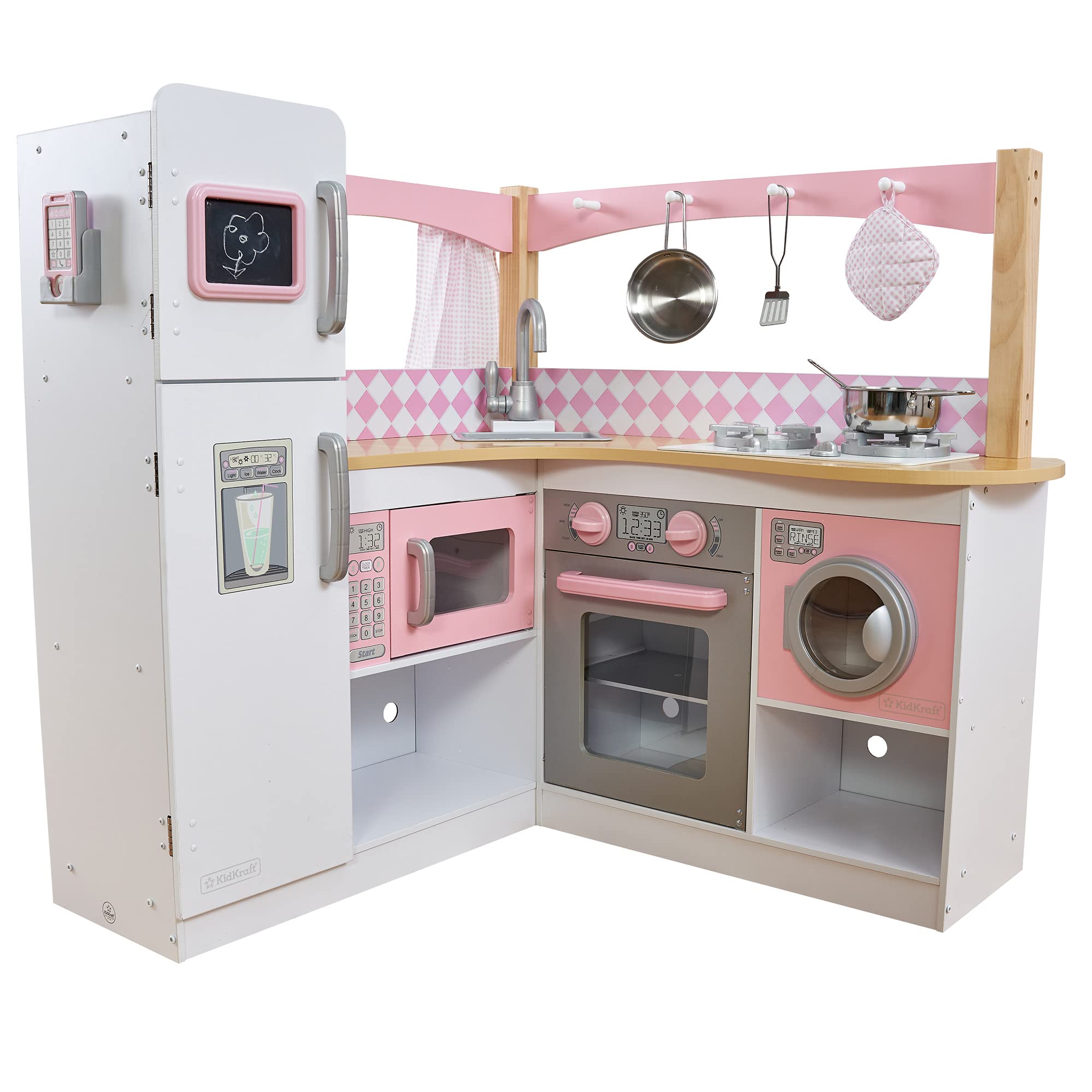 KidKraft Grande Gourmet Cucina Giocattolo ad angolo in legno con accessori per pentole e telefono giocattolo, giochi per bambini 3+ Anni, 53185, Esclusivo 