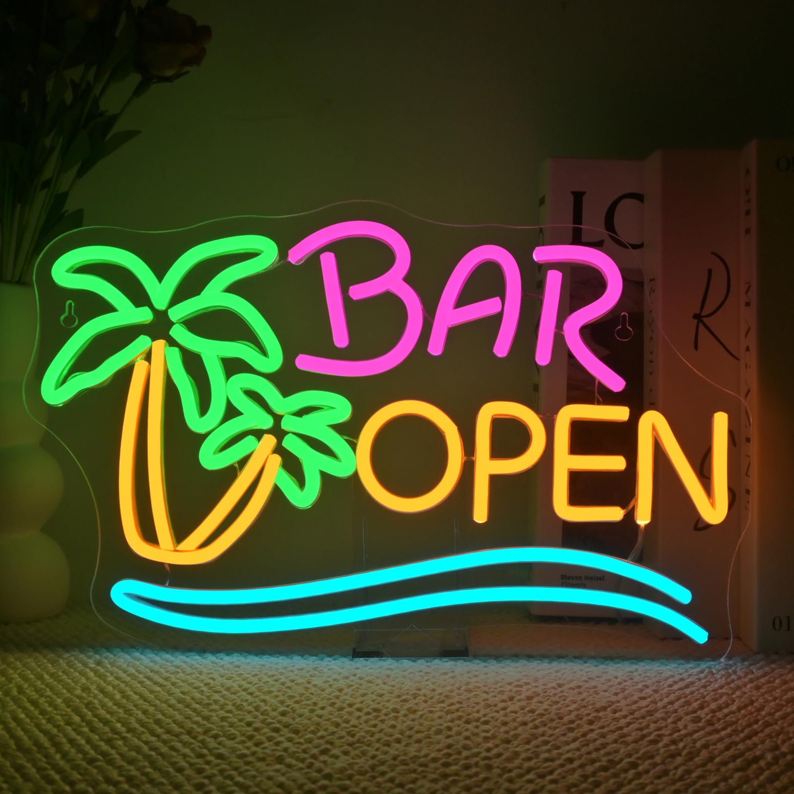 Bar Open Palme - Targa Neon Dimmerabile