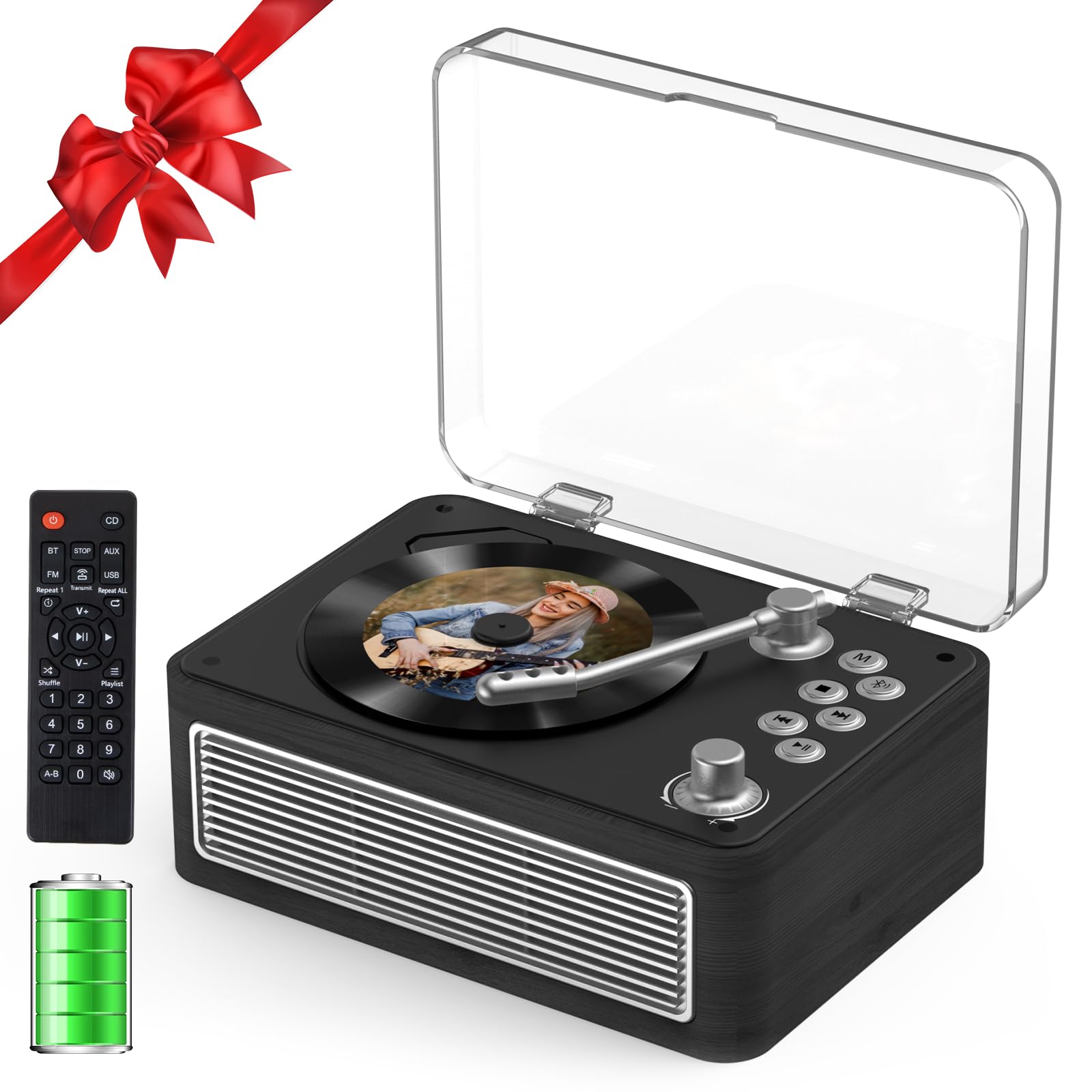 Gueray Lettore CD Bluetooth Portatile 3600mAh Ricaricabile