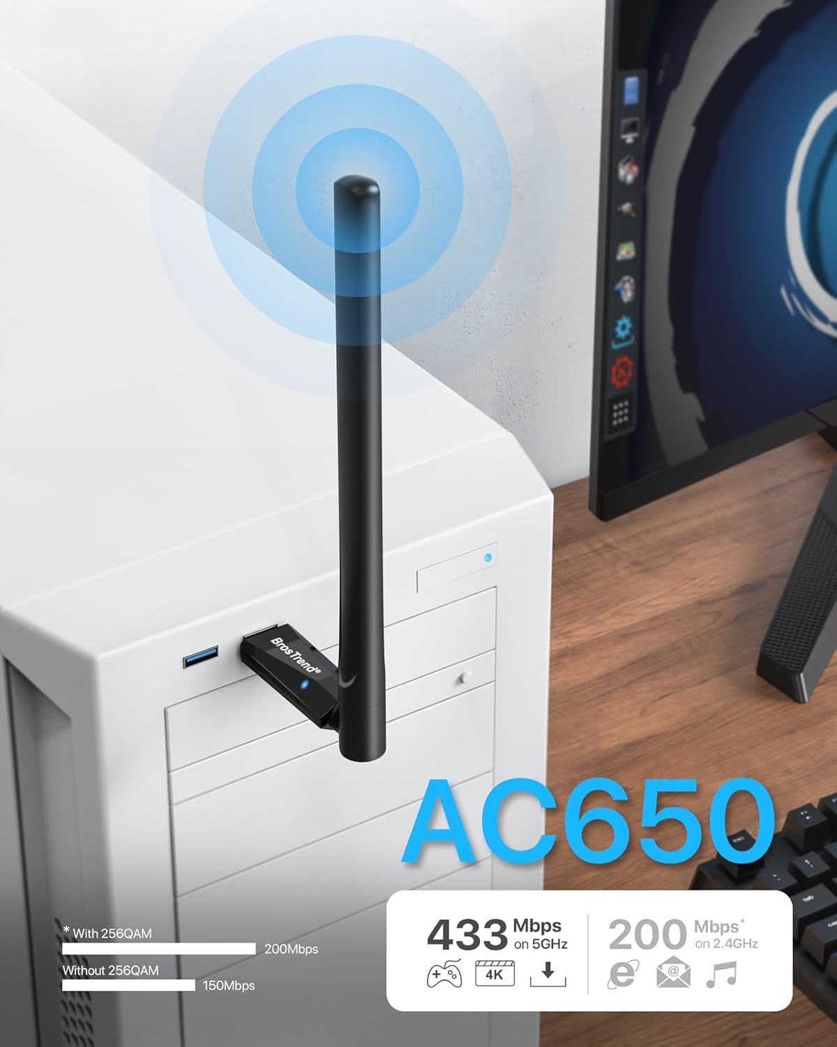 Brostrend Chiavetta WiFi USB AC650 per PC - immagine 4